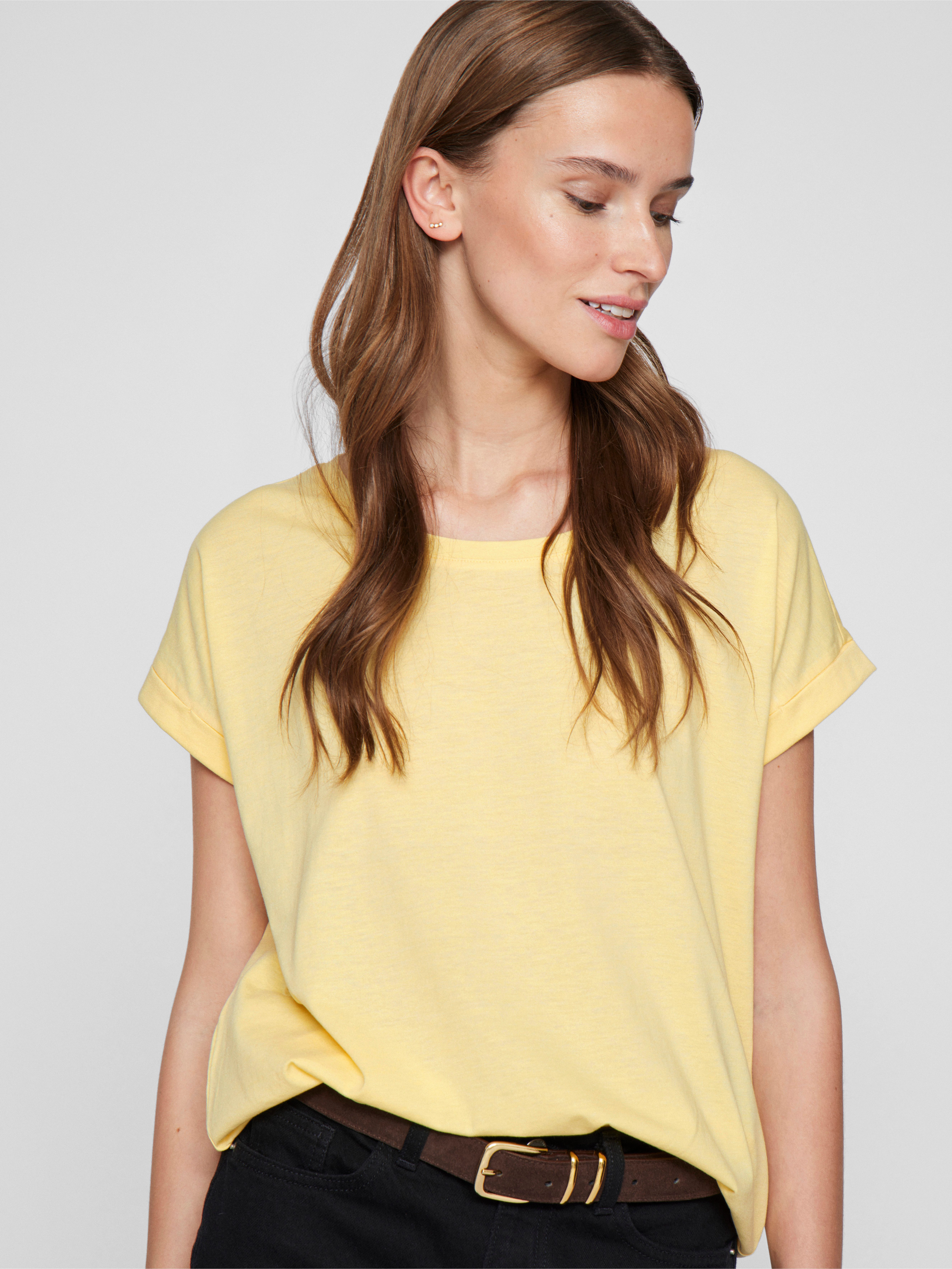 Vila Shirt met ronde hals VIDREAMERS NEW PURE T-SHIRT/SU-NOOS Basic dames T-shirt met ronde hals en omgeslagen mouwen