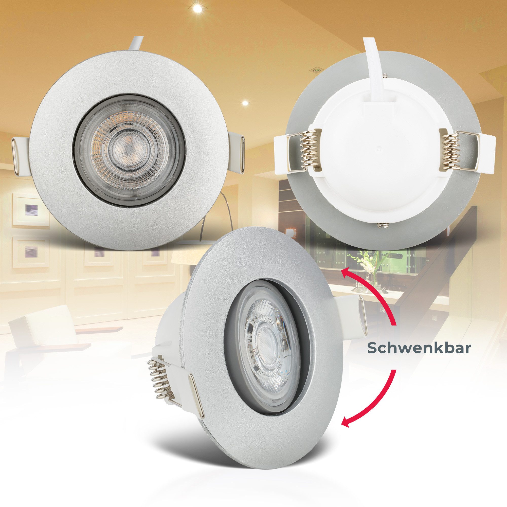 B.K.Licht Ledinbouwlamp 6-delige set badkamer inbouwspots, IP65, draaibare plafondspots (6 stuks)