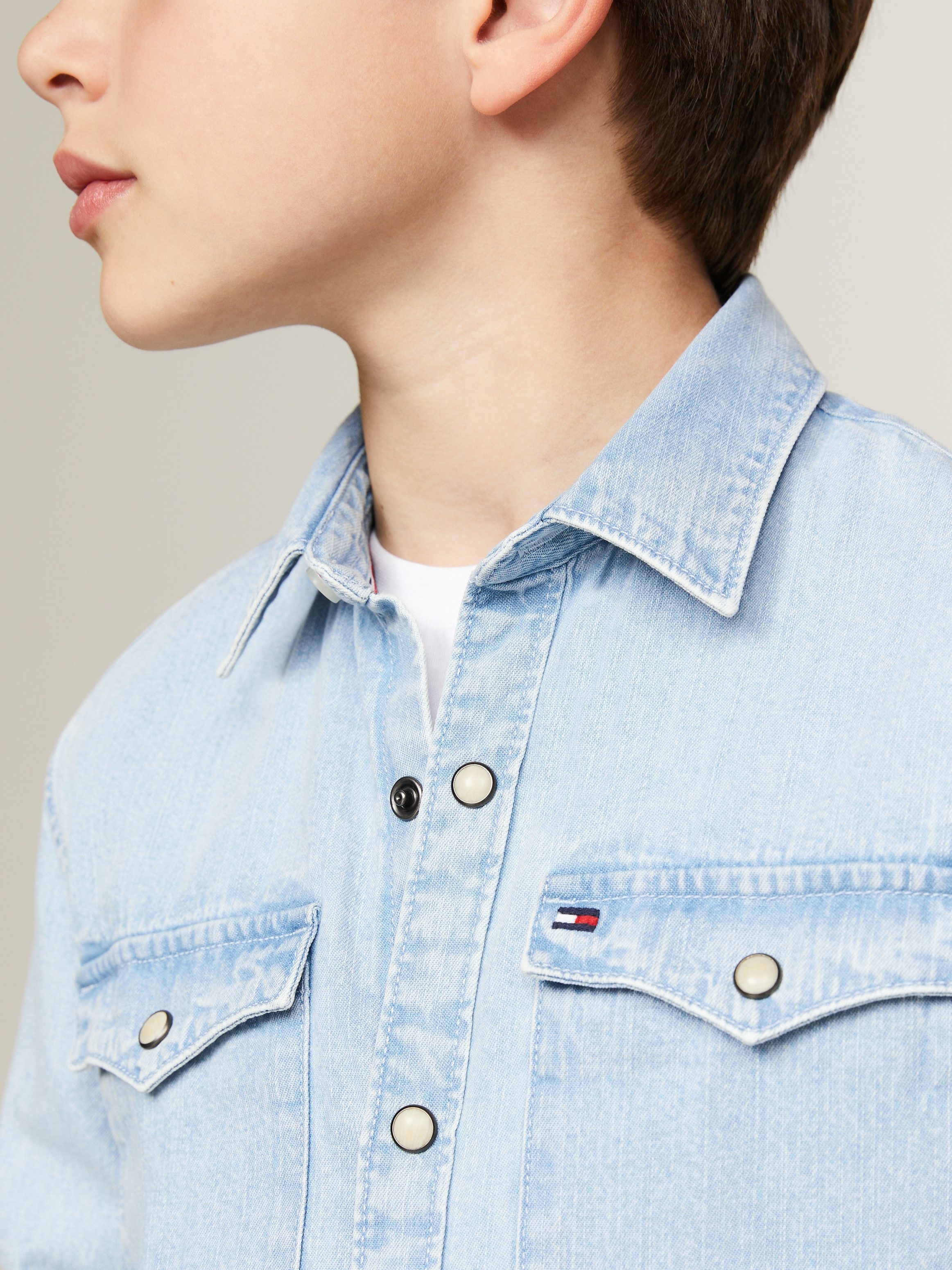 Tommy Hilfiger Overhemd met lange mouwen DENIM SHIRT LS Kinderen tot 16 jaar met logostiksel