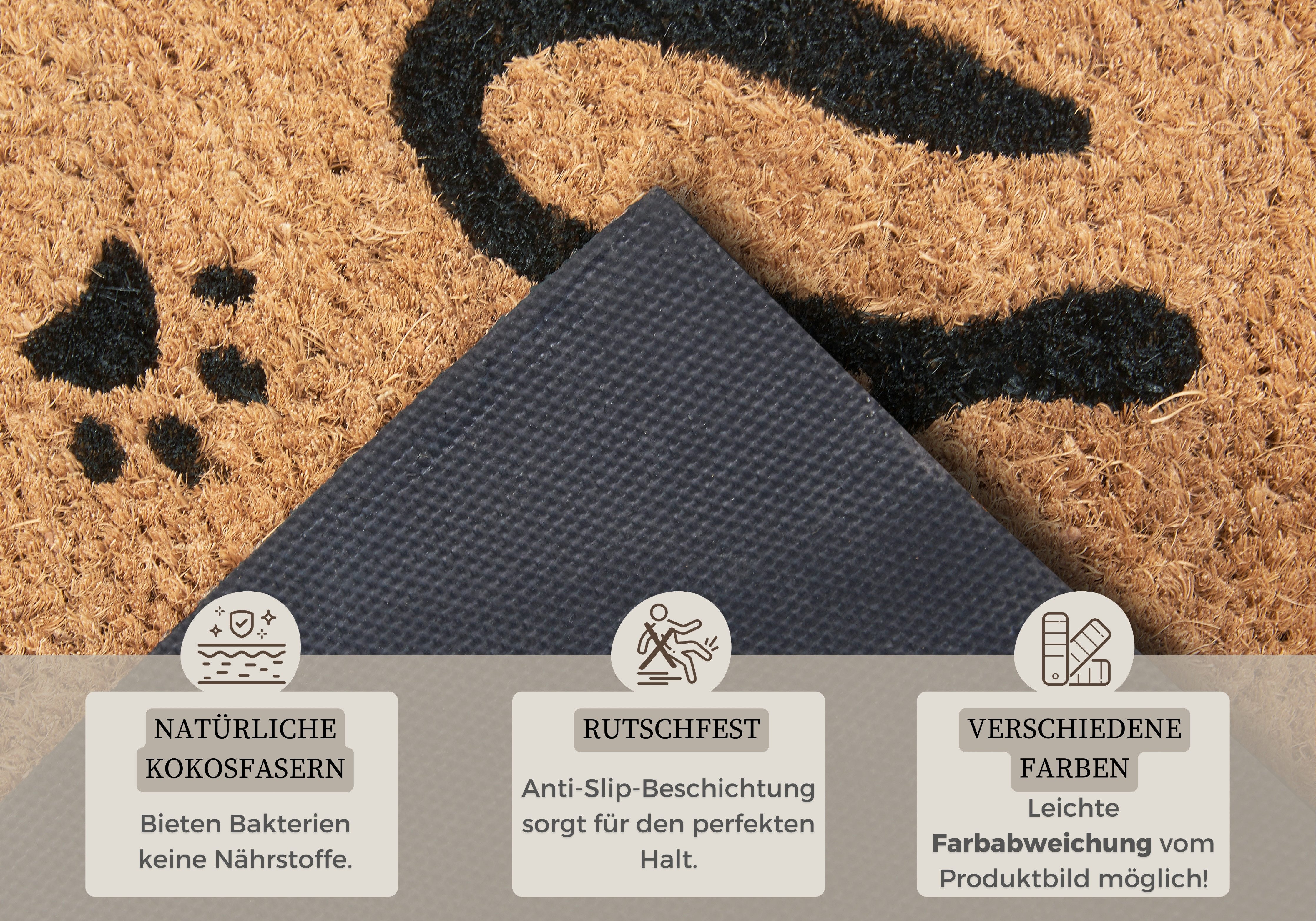 HANSE Home Mat Mix Mats Kokos Cat Paws Welcome, deurmat Kokos, vuilopvangmat, outdoor, antislip, binnen, kokosmat, gang