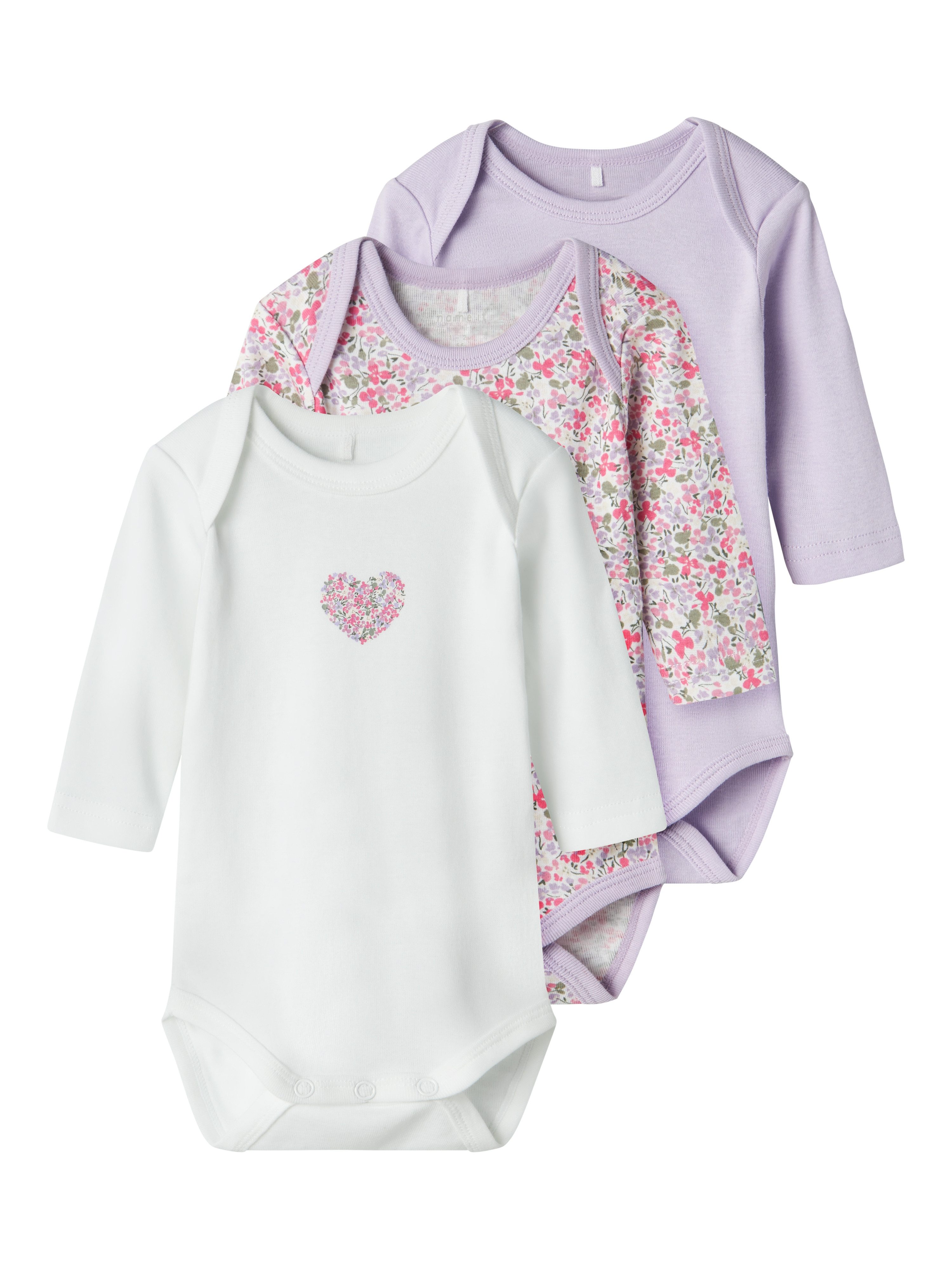 Name It Body met lange mouwen NBFBODY 3P LS LILAC PETIT FLOWER NOOS (set, 3-delig)