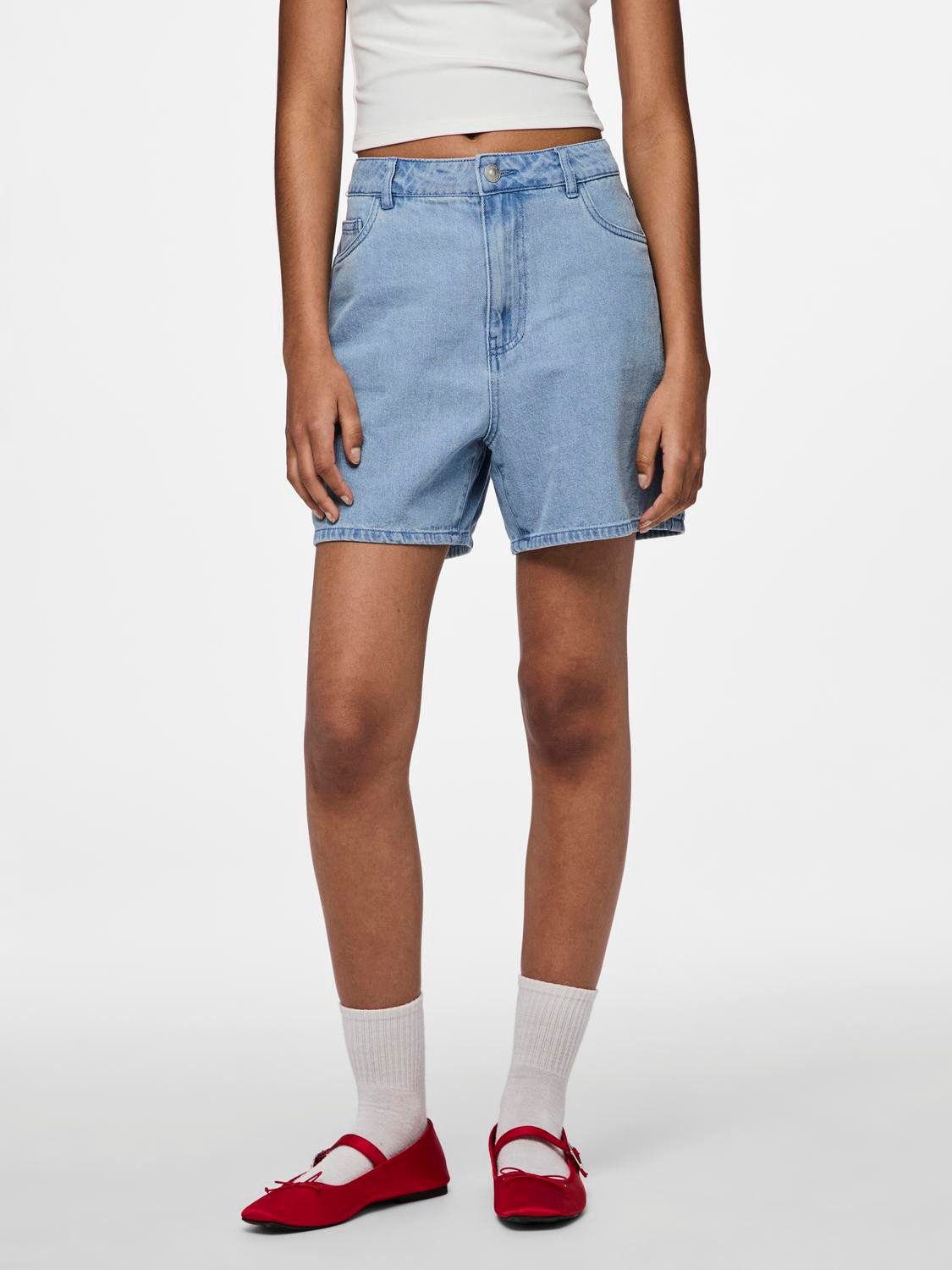 pieces Jeansshort PCABBI MW SHORTS NOOS dames shorts maat XL (42) blauw