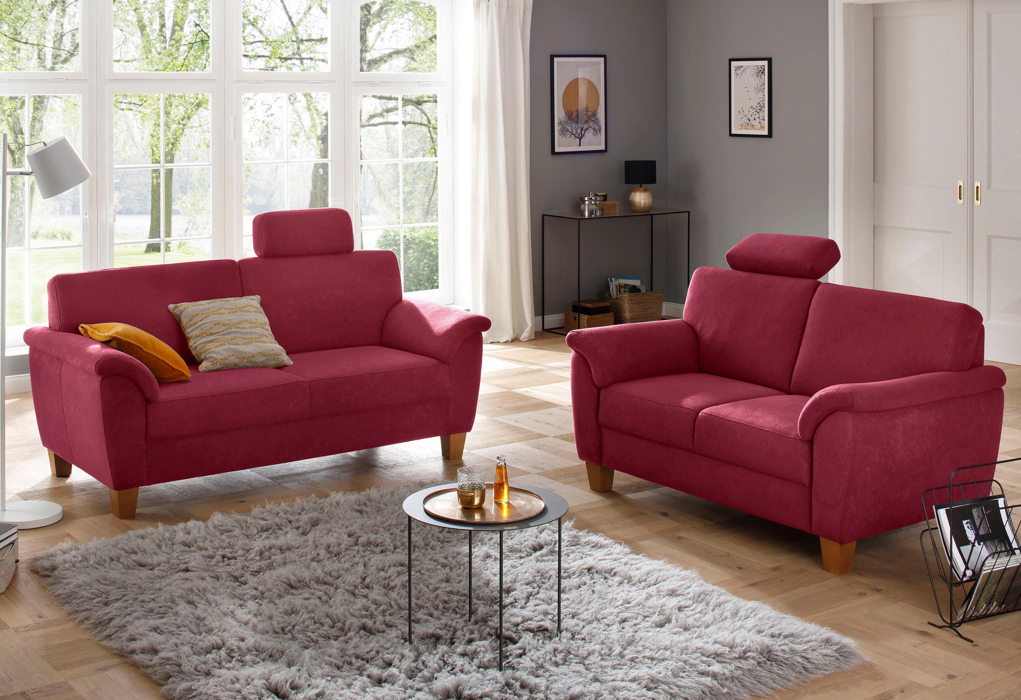 Home affaire 3-zitsbank Alta met binnenvering en contrastnaad, poten beuken eikenkleur