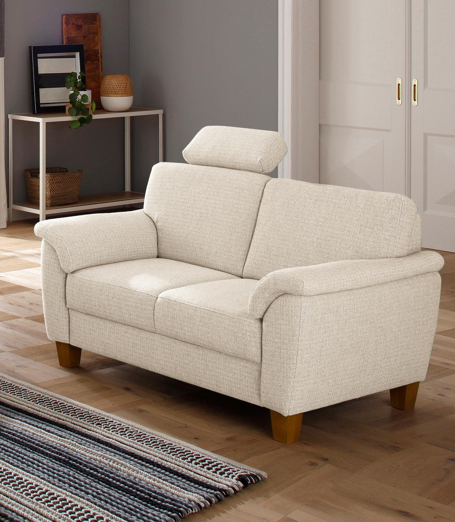 Home affaire 2-zitsbank Texel met binnenvering en contrastnaad, poten beuken eikenkleur beige, 2-zitsbanken