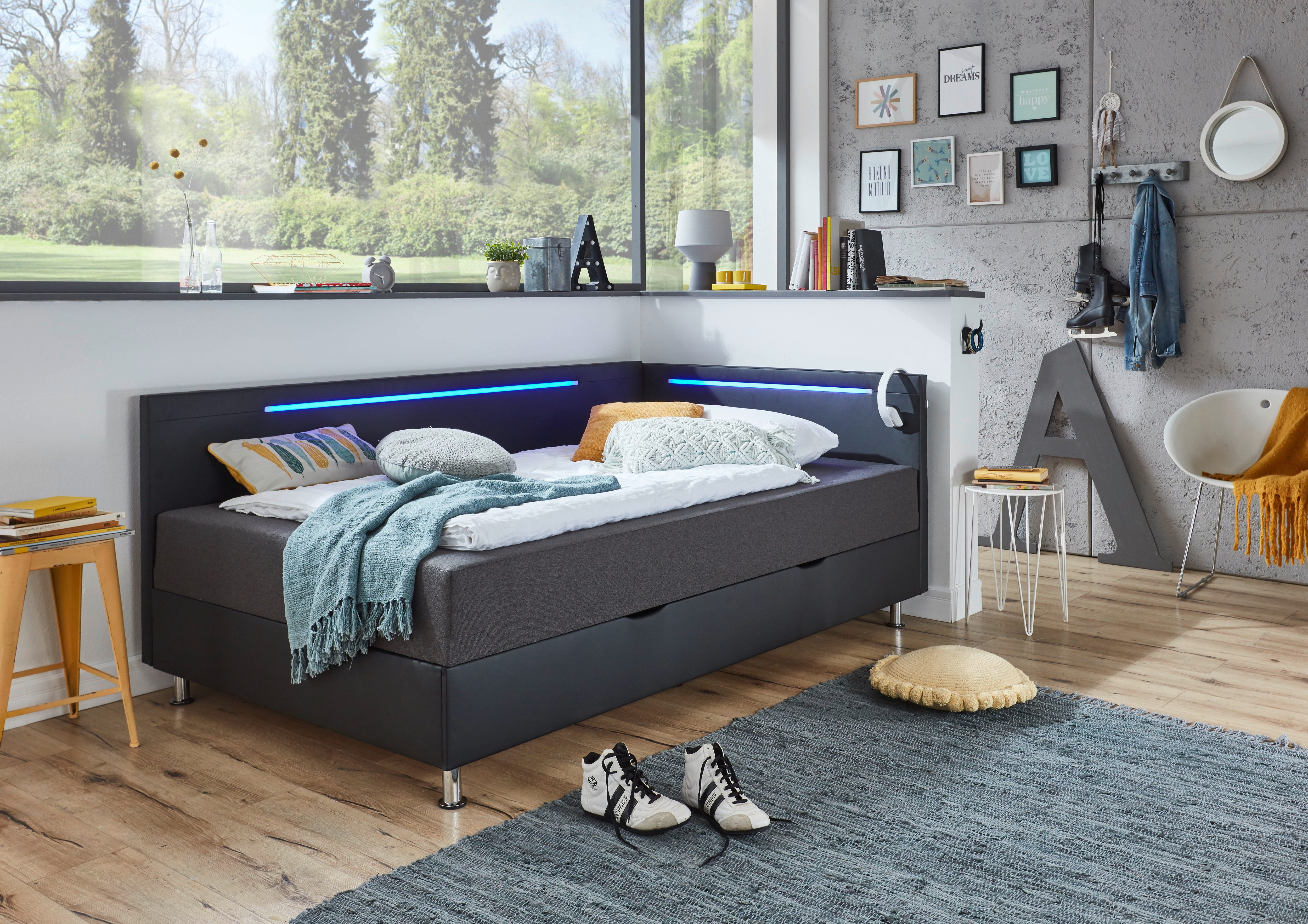 meise.möbel Bed Laser met led-verlichting, incl. matras en bedlade zwart, slaapbanken, 140 cm x 200 cm