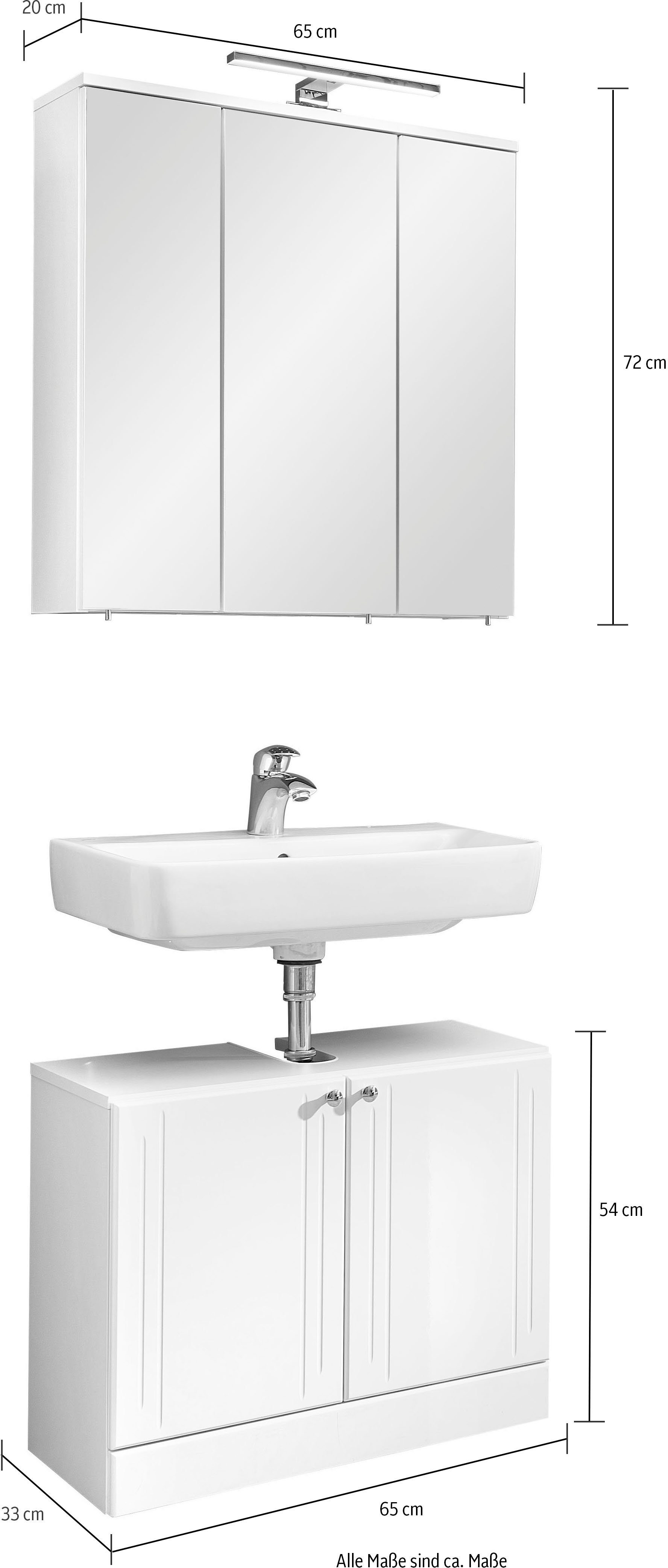 Saphir Badmeubelset Quickset 955 2-delig, wastafelonderkast en led-spiegelkast (set, 2 stuks)