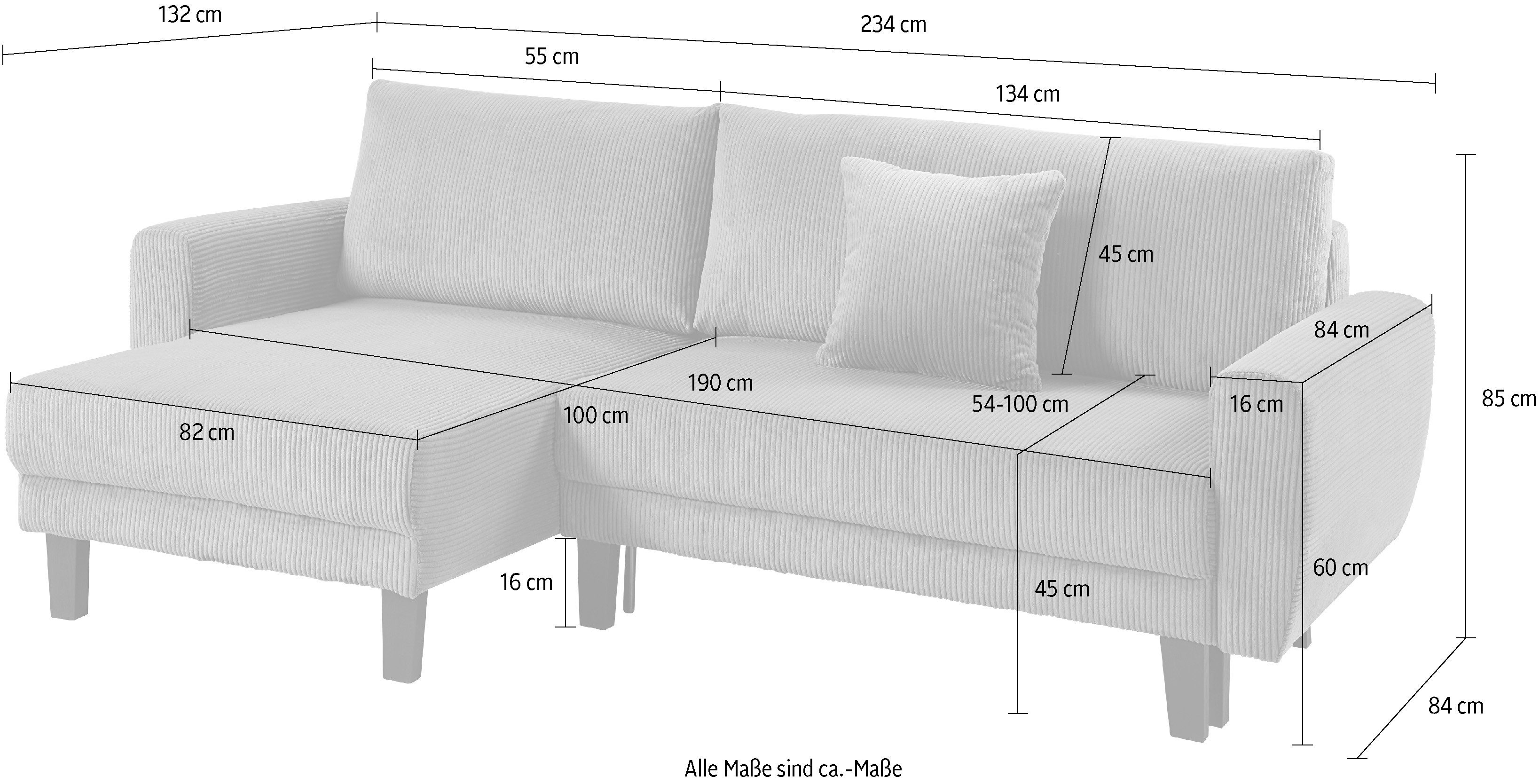 ATLANTIC home collection Hoekbank Leonid L-vorm met slaapfunctie en bedkist