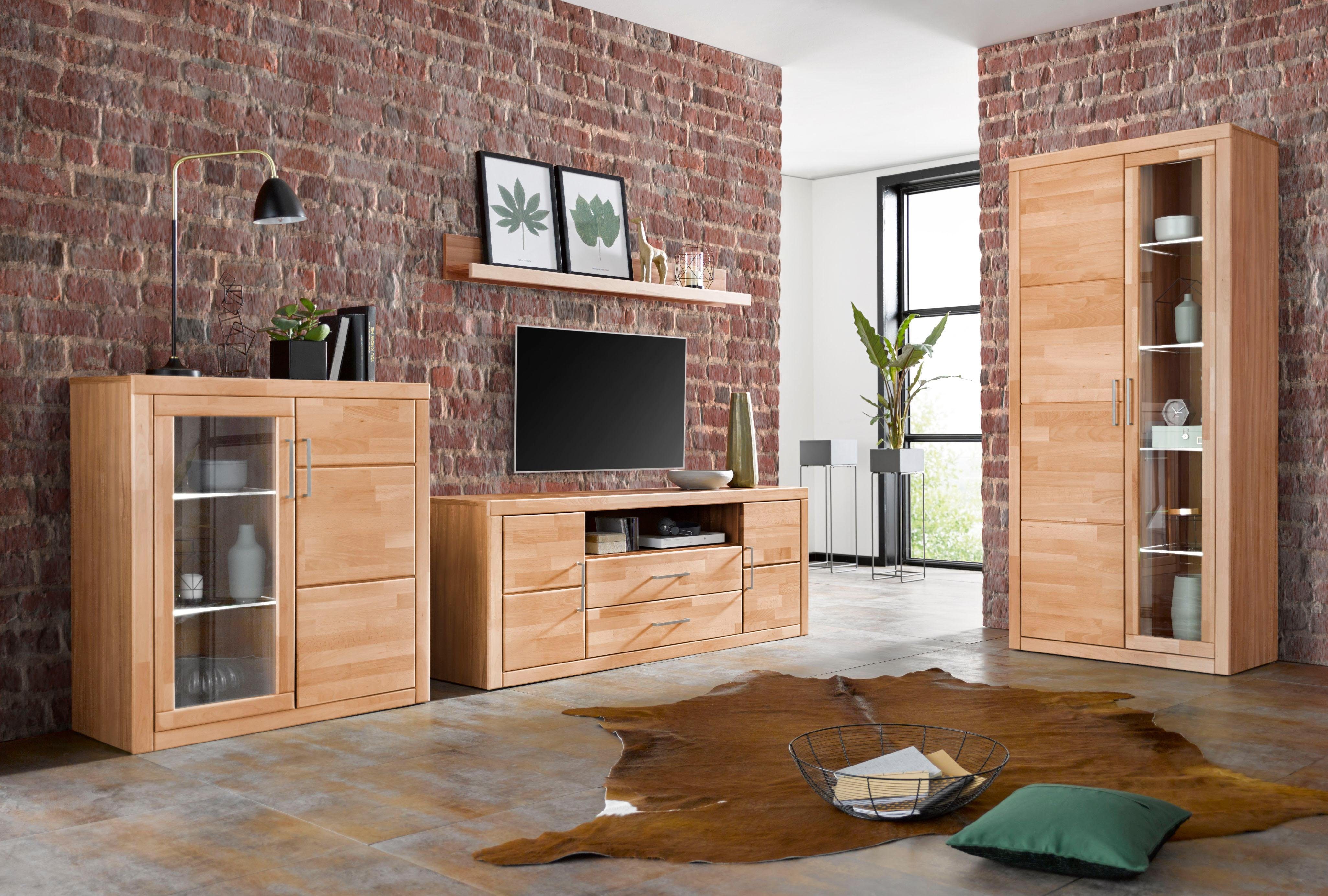 Home affaire Vitrinekast Logo, 190cm hoog, 42 cm diep, fronten massief hout, 10 vakken