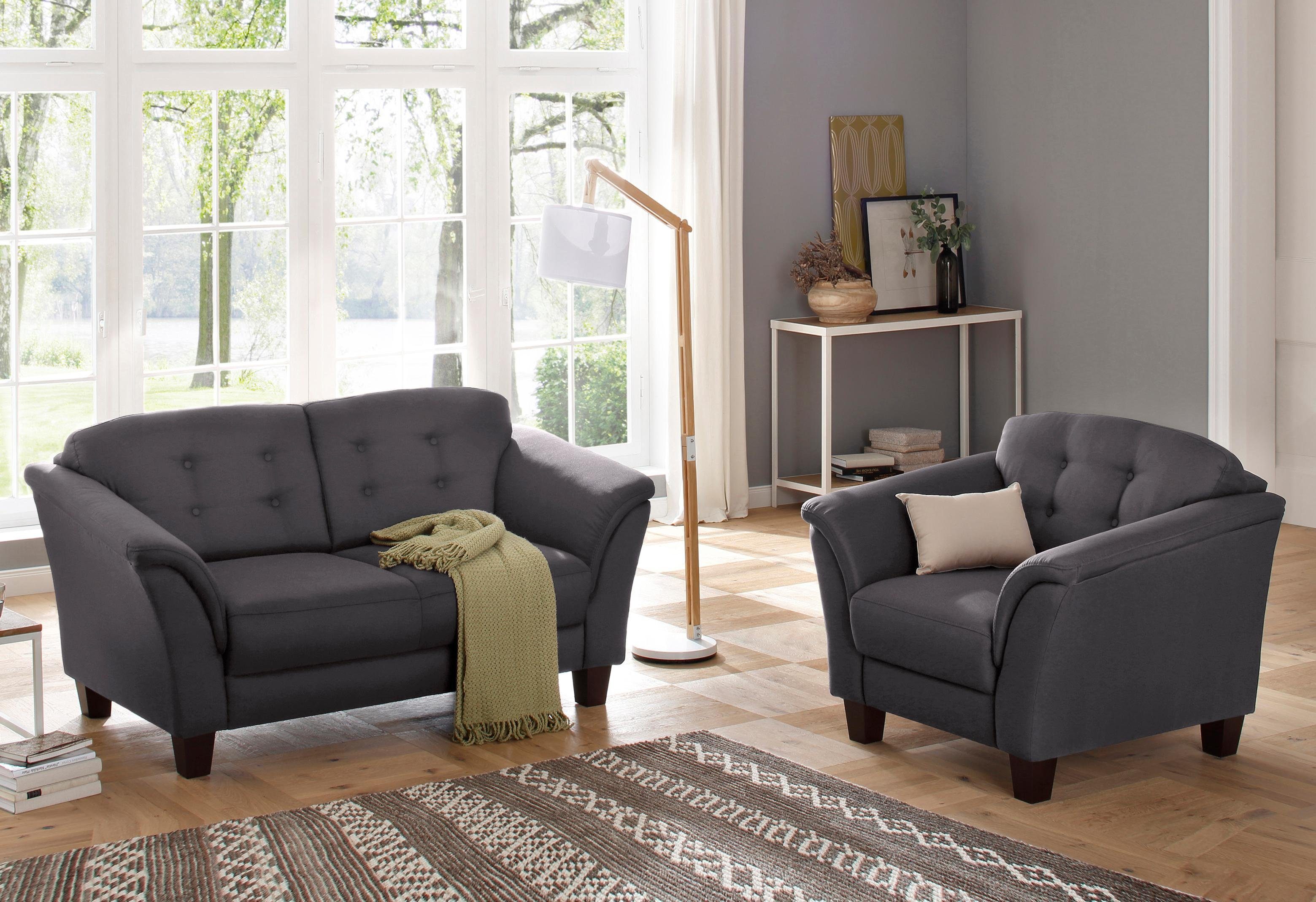 Home affaire Fauteuil Trondheim met binnenvering, capitonnage achter, poten van beukenhout (set)