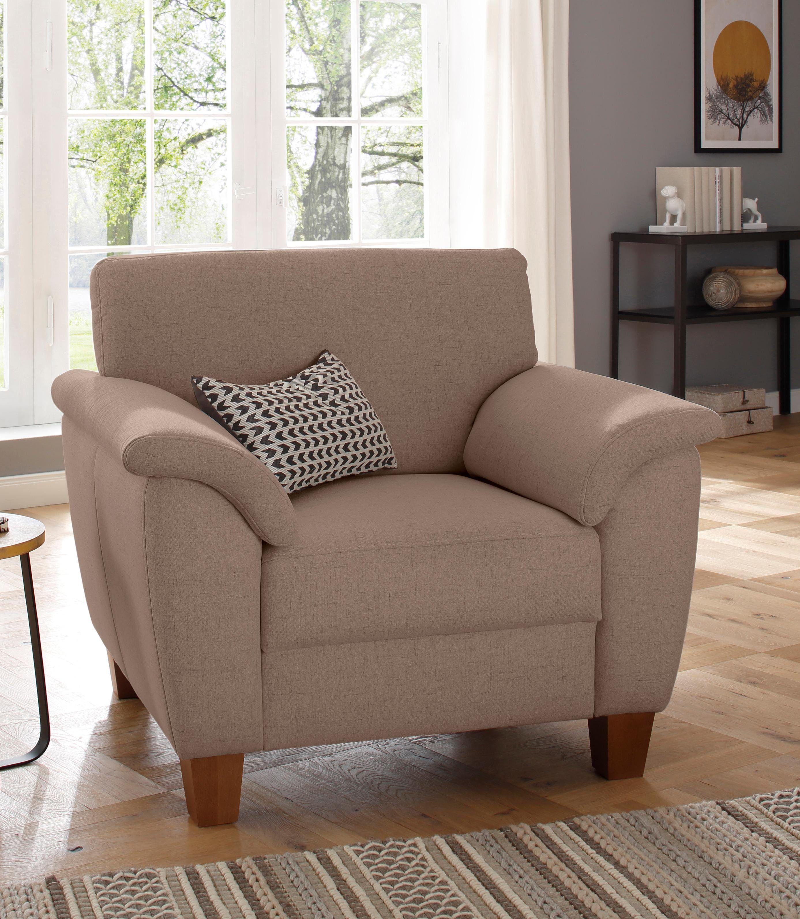 Home affaire Fauteuil Alta met binnenvering en contrastnaad, poten beuken eikenkleur