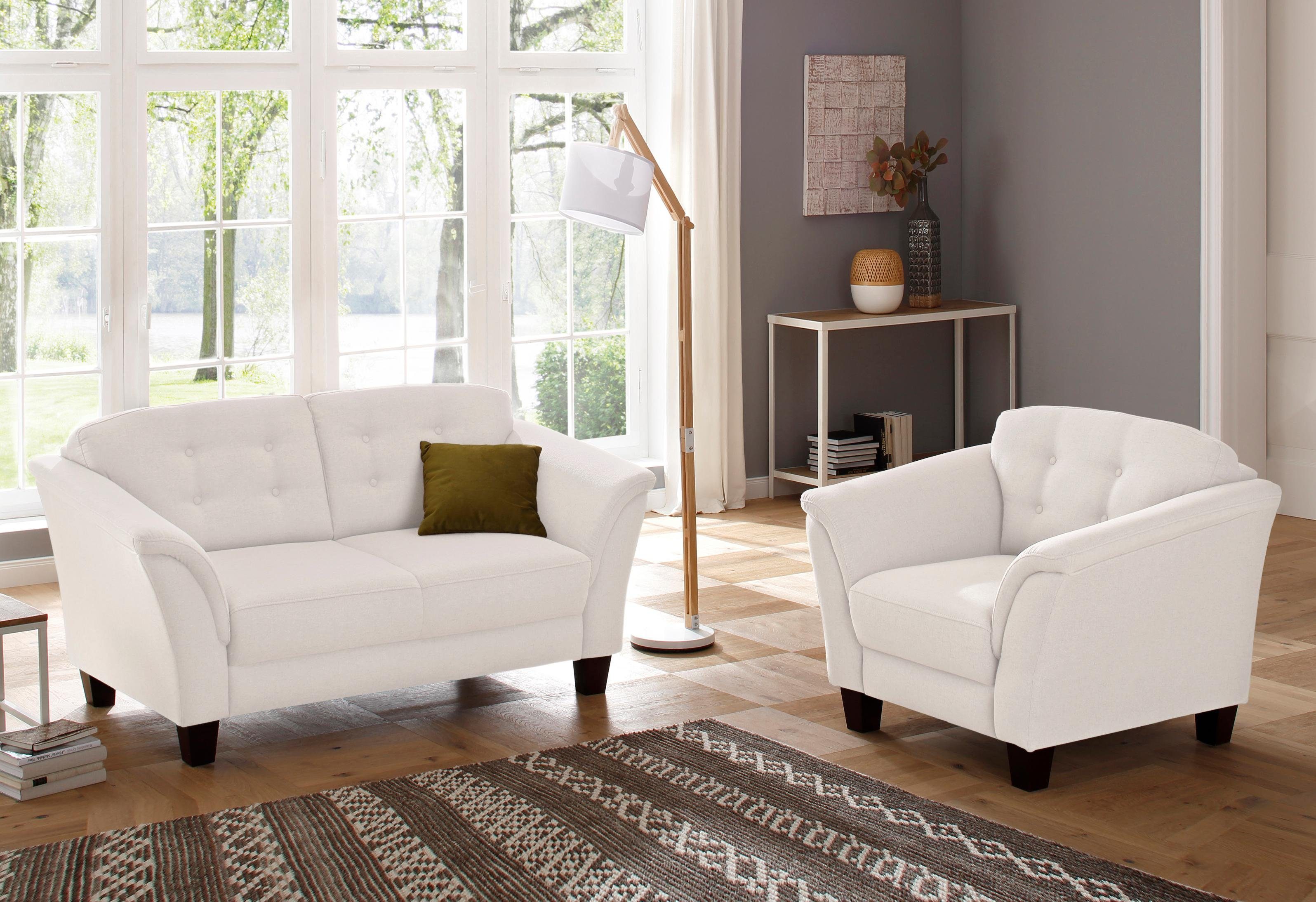 Home affaire Fauteuil Trondheim met binnenvering, capitonnage achter, poten van beukenhout (set)