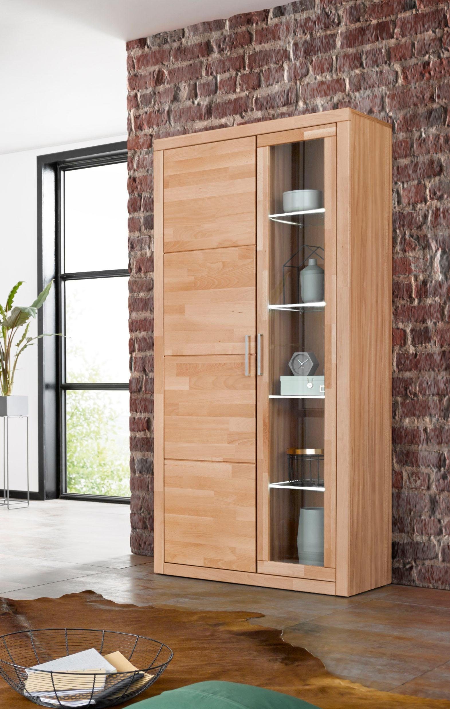 Home affaire Vitrinekast Logo, 190cm hoog, 42 cm diep, fronten massief hout, 10 vakken