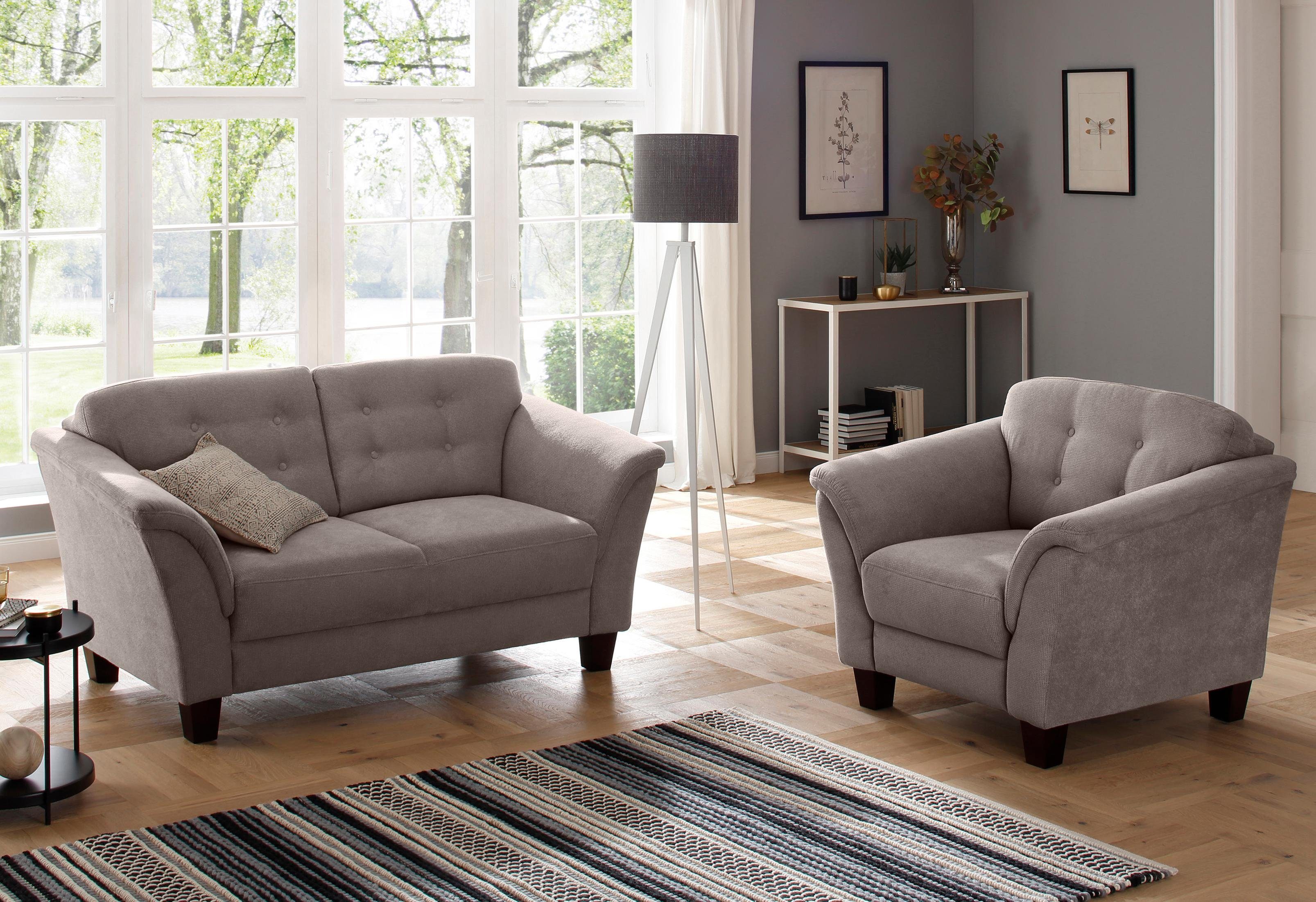 Home affaire Fauteuil Trondheim met binnenvering, capitonnage achter, poten van beukenhout (set)
