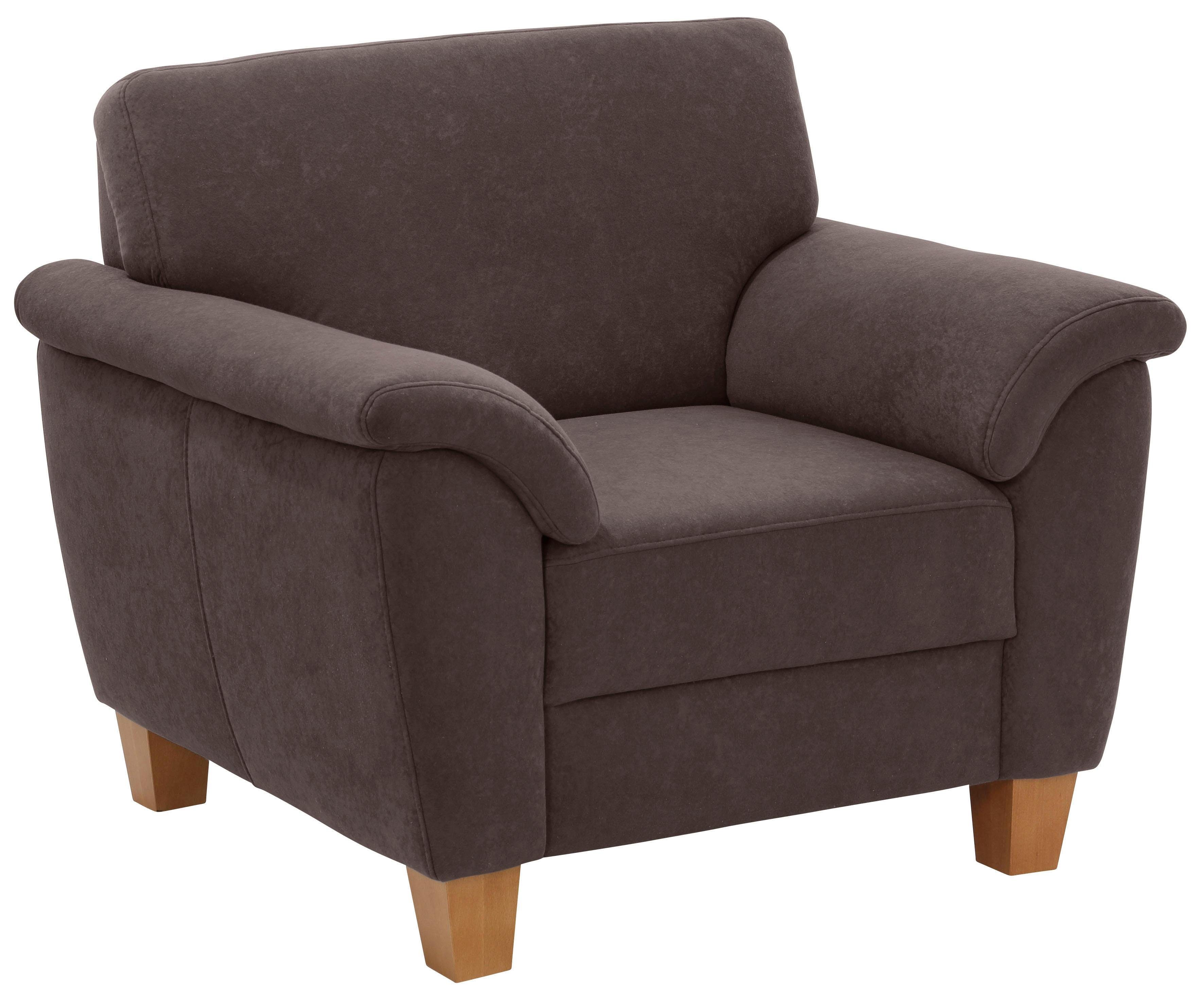 Home affaire Fauteuil Alta met binnenvering en contrastnaad, poten beuken eikenkleur