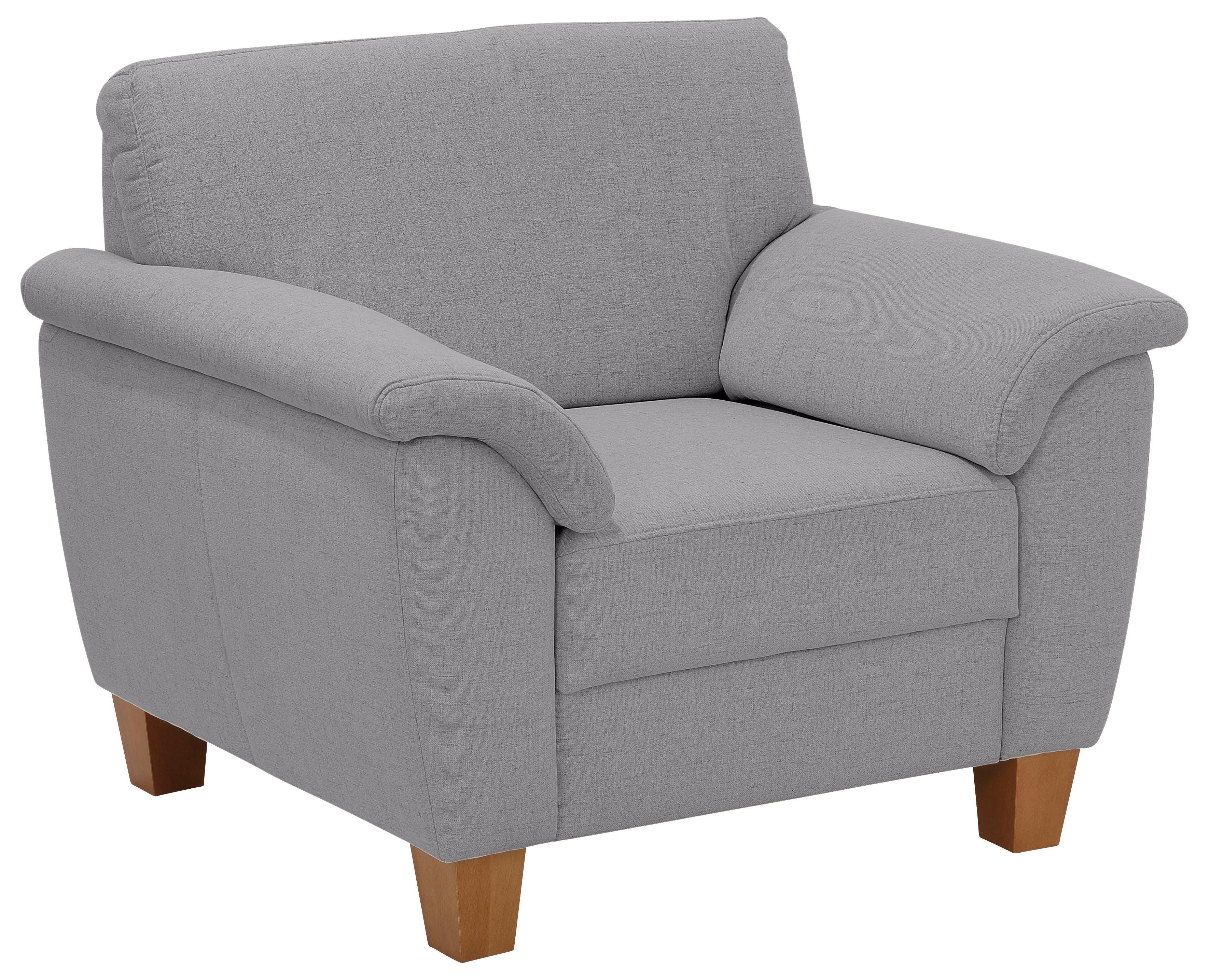 Home affaire Fauteuil Alta met binnenvering en contrastnaad, poten beuken eikenkleur