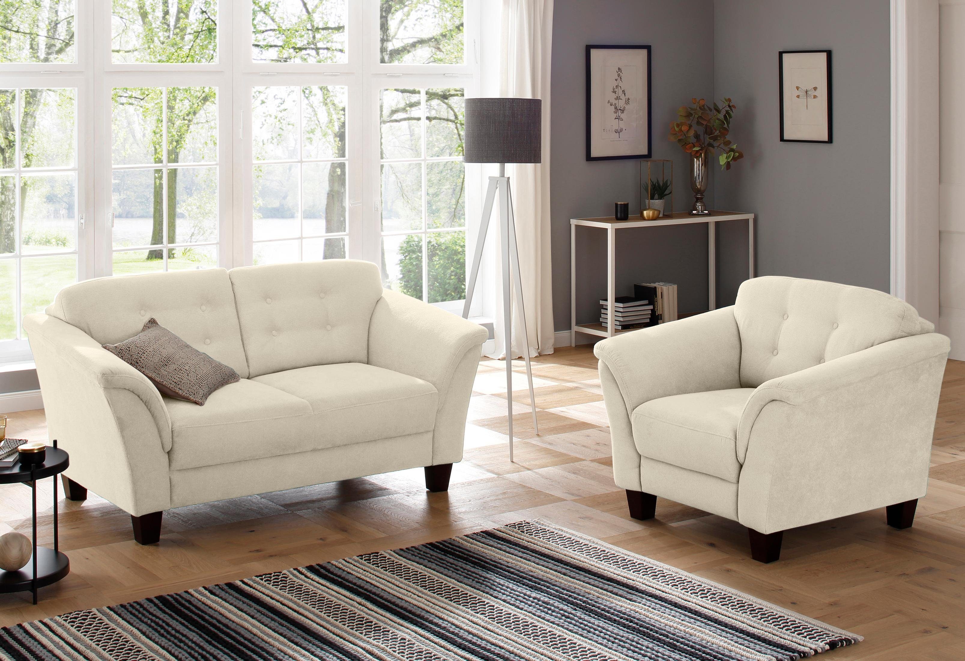 Home affaire Fauteuil Trondheim met binnenvering, capitonnage achter, poten van beukenhout (set)