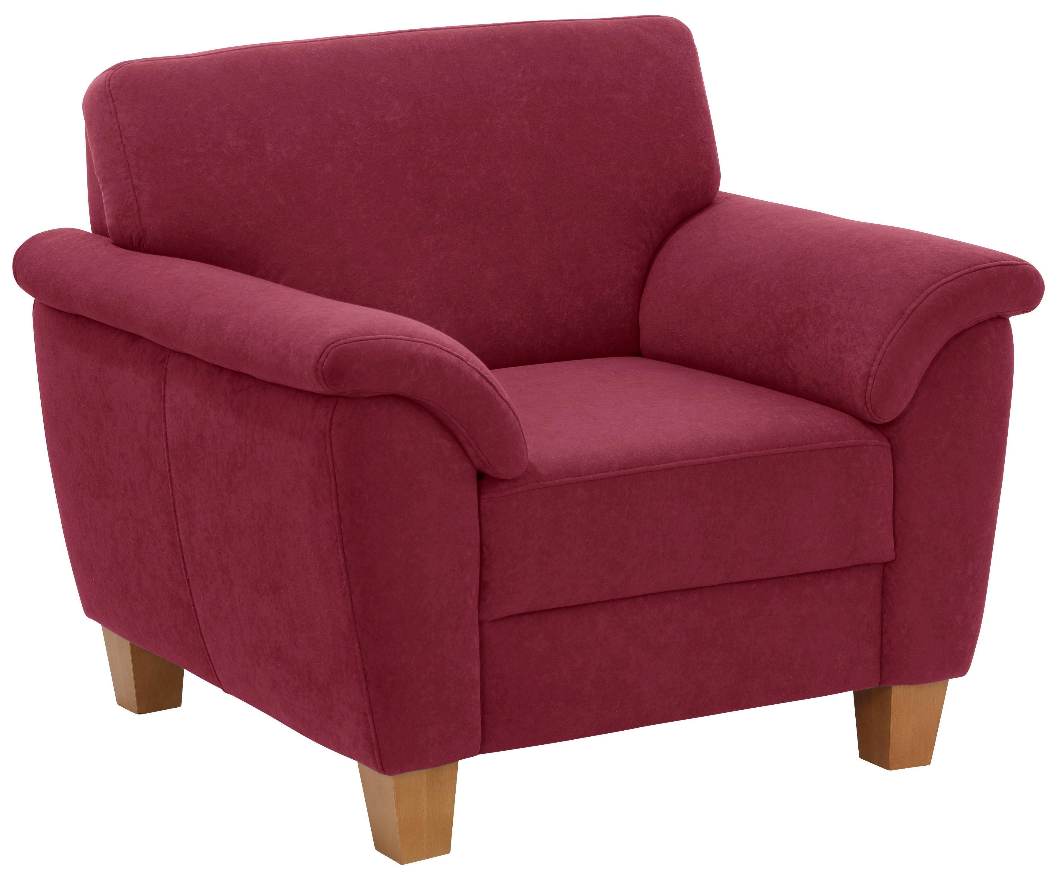 Home affaire Fauteuil Alta met binnenvering en contrastnaad, poten beuken eikenkleur