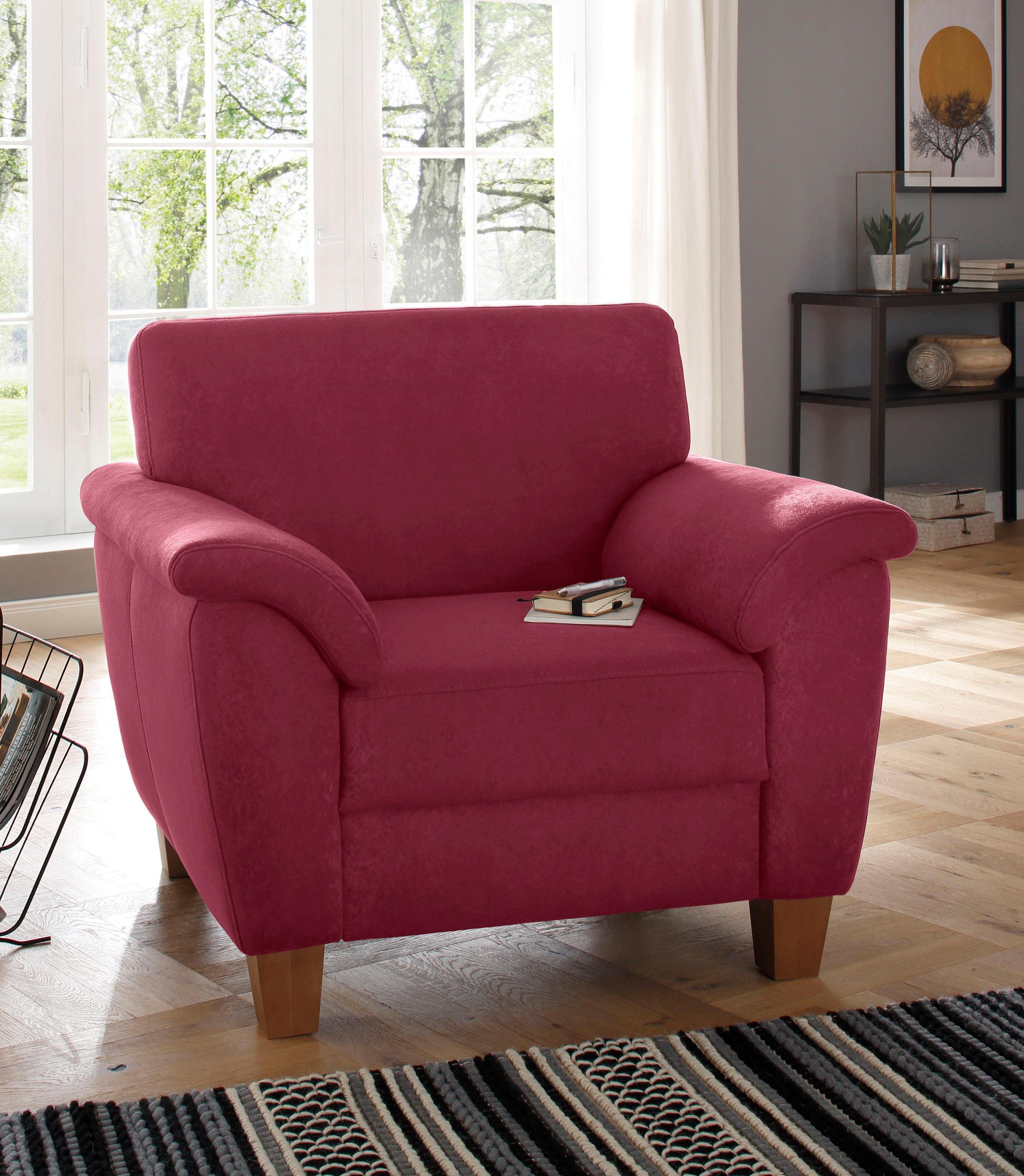 Home affaire Fauteuil Alta met binnenvering en contrastnaad, poten beuken eikenkleur