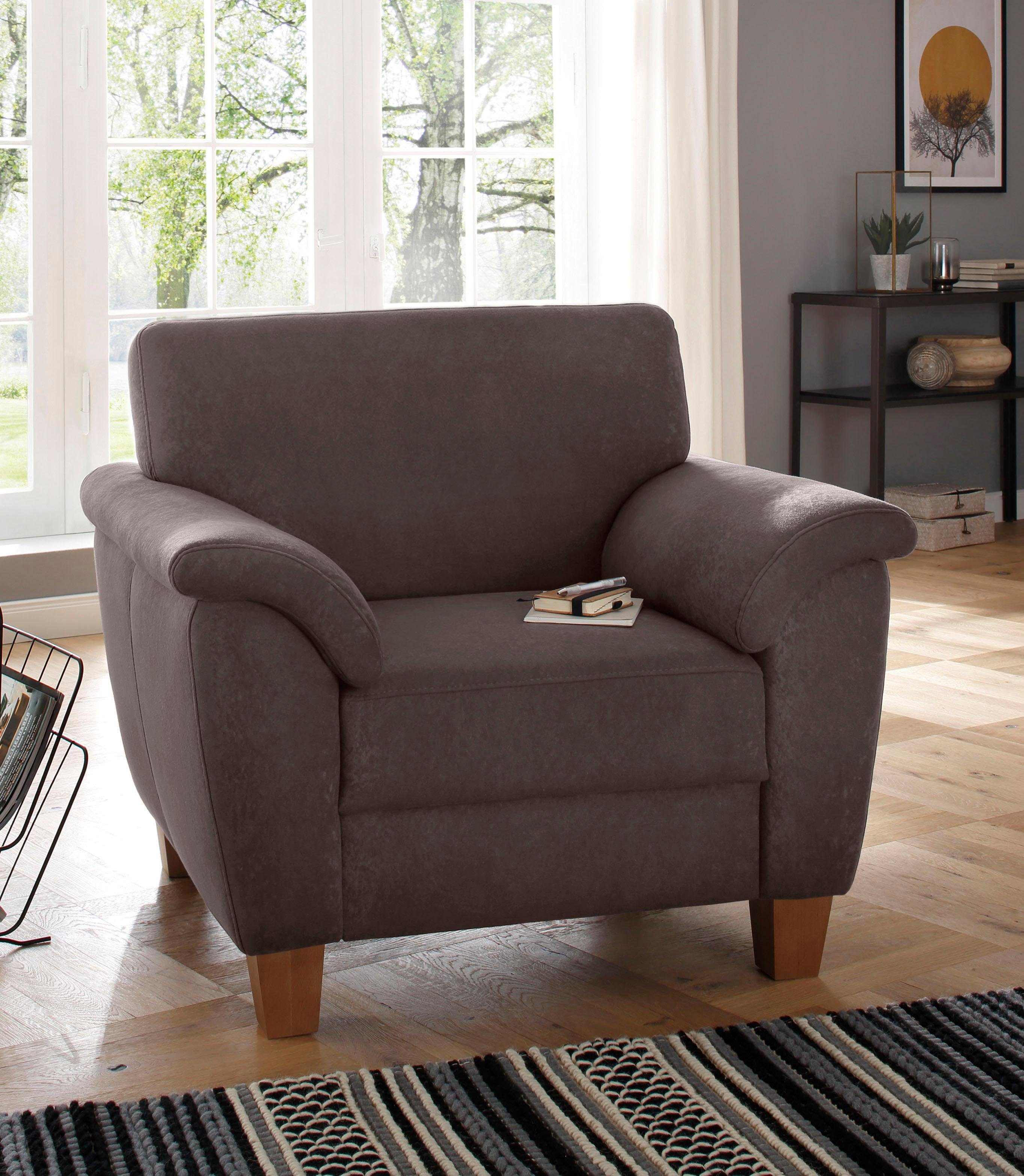 Home affaire Fauteuil Alta met binnenvering en contrastnaad, poten beuken eikenkleur