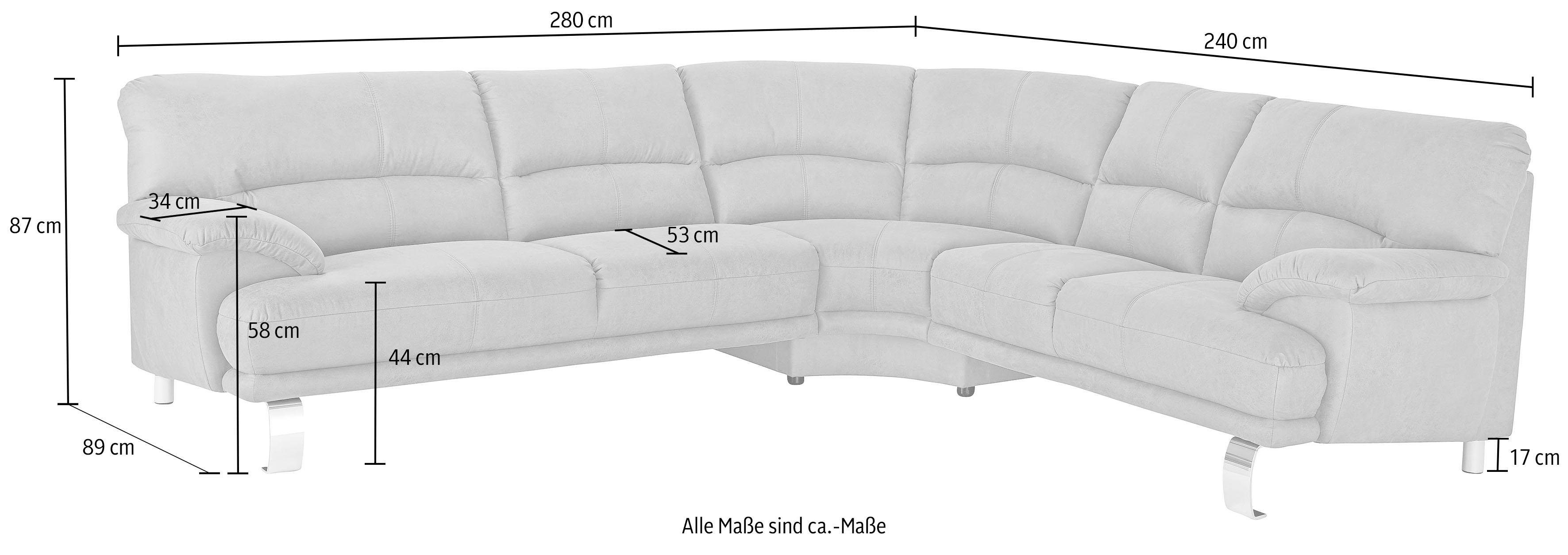 TRENDMANUFAKTUR Hoekbank Cecilia II, in Italiaans design, comfortabel, hoog zitcomfort, L-vorm