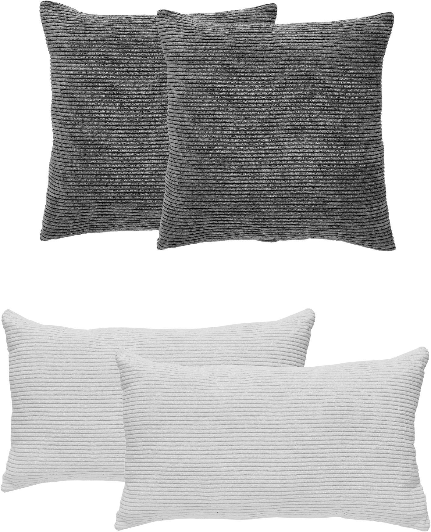 Andiamo Sierkussen Cord kussen Emy, 4-delig set, kussenhoes met vulling sierkussens grijs