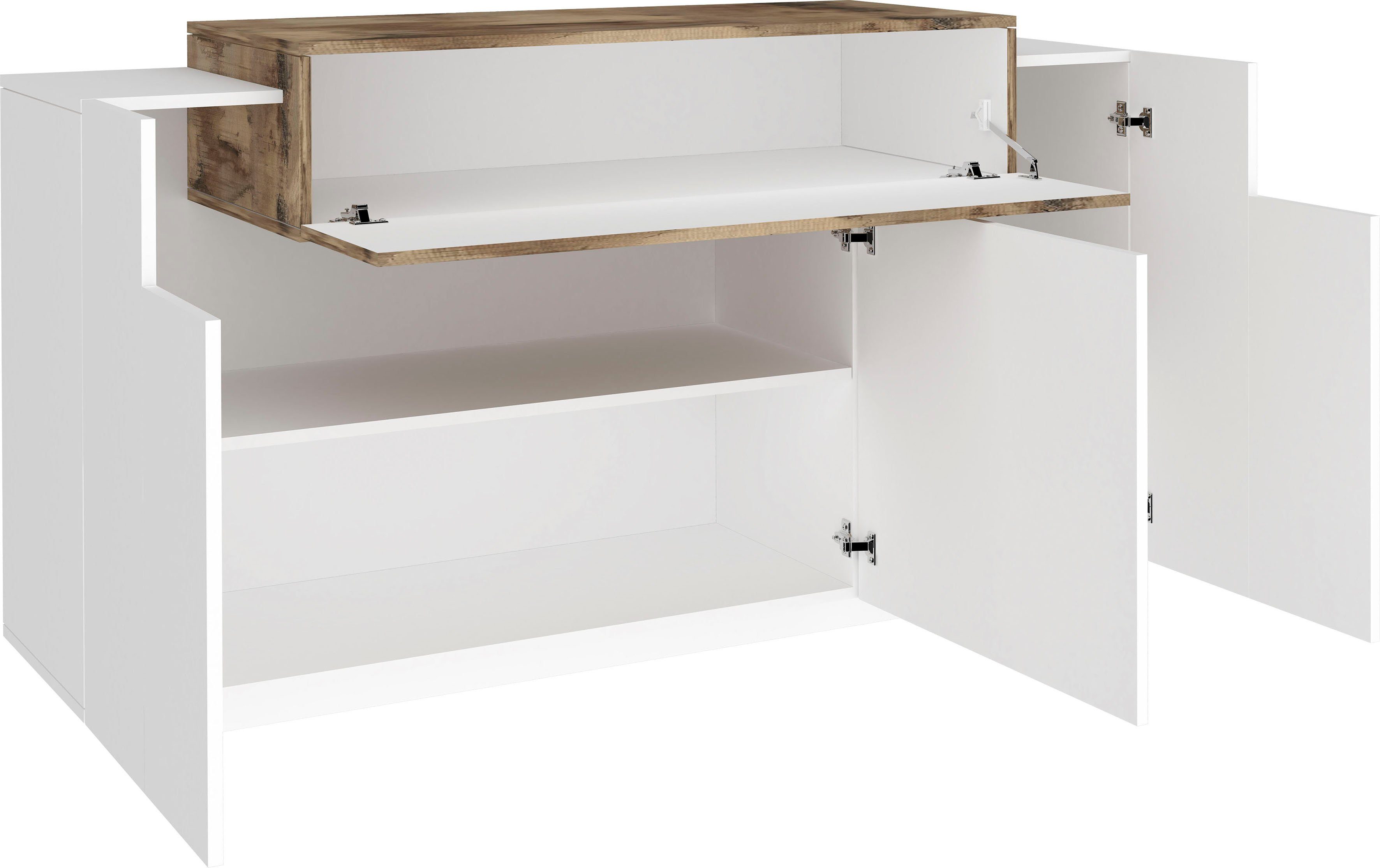 INOSIGN Kast Coro, commode, kast, buffet, greeploos 1 klep, 3 deuren, dubbele diepte hoogglans fronten, breedte 140