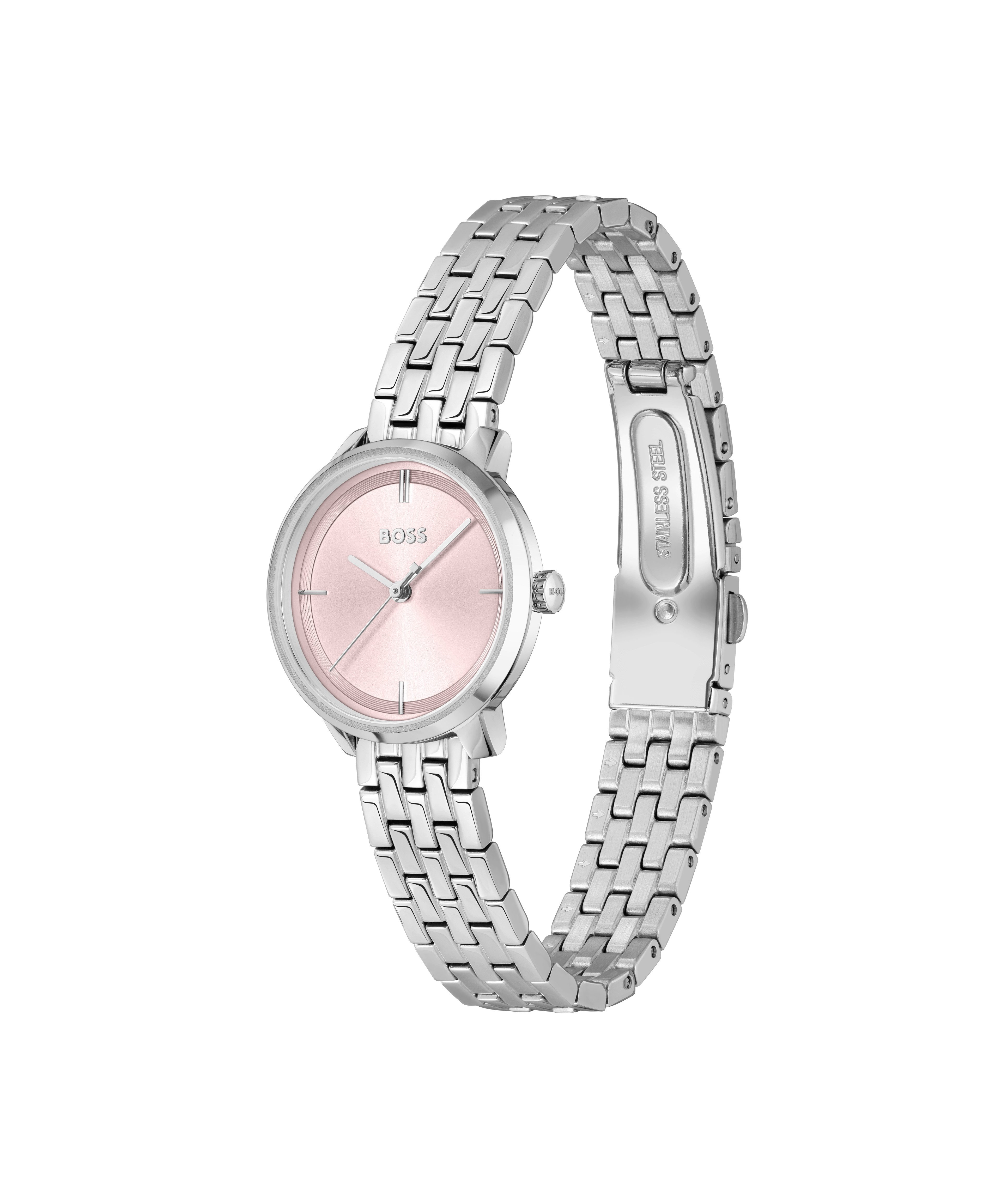 Boss Kwartshorloge Lucia Horloge, dameshorloge, lederen armband, analoog, glasstenen