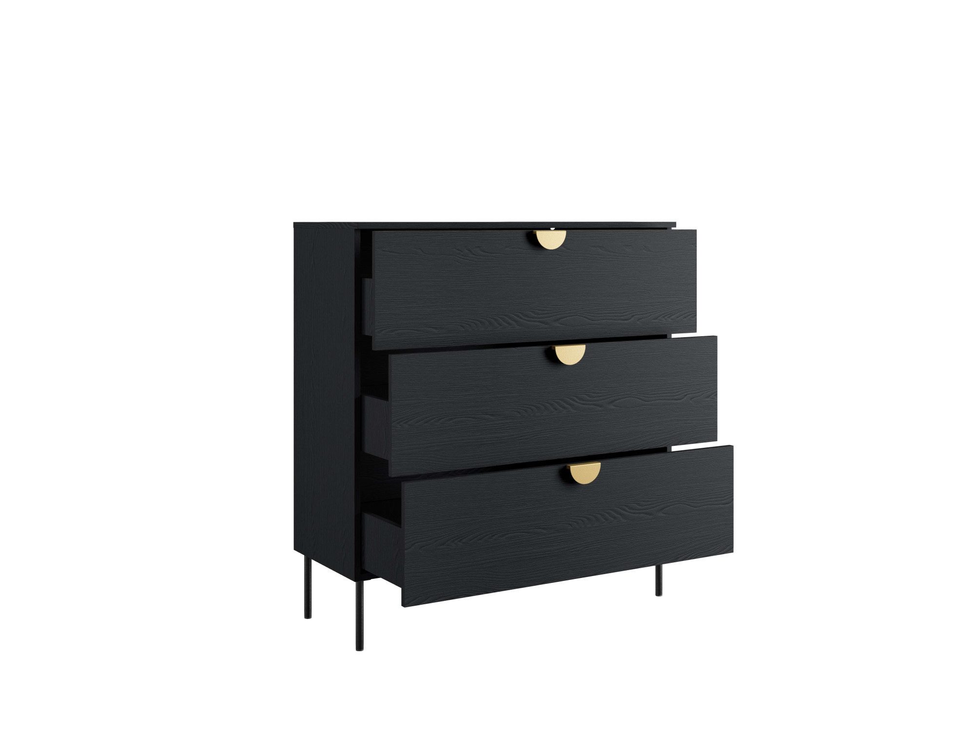 Leonique Kast Commode Bellot met 3 lades en goudkleurige metalen handgrepen