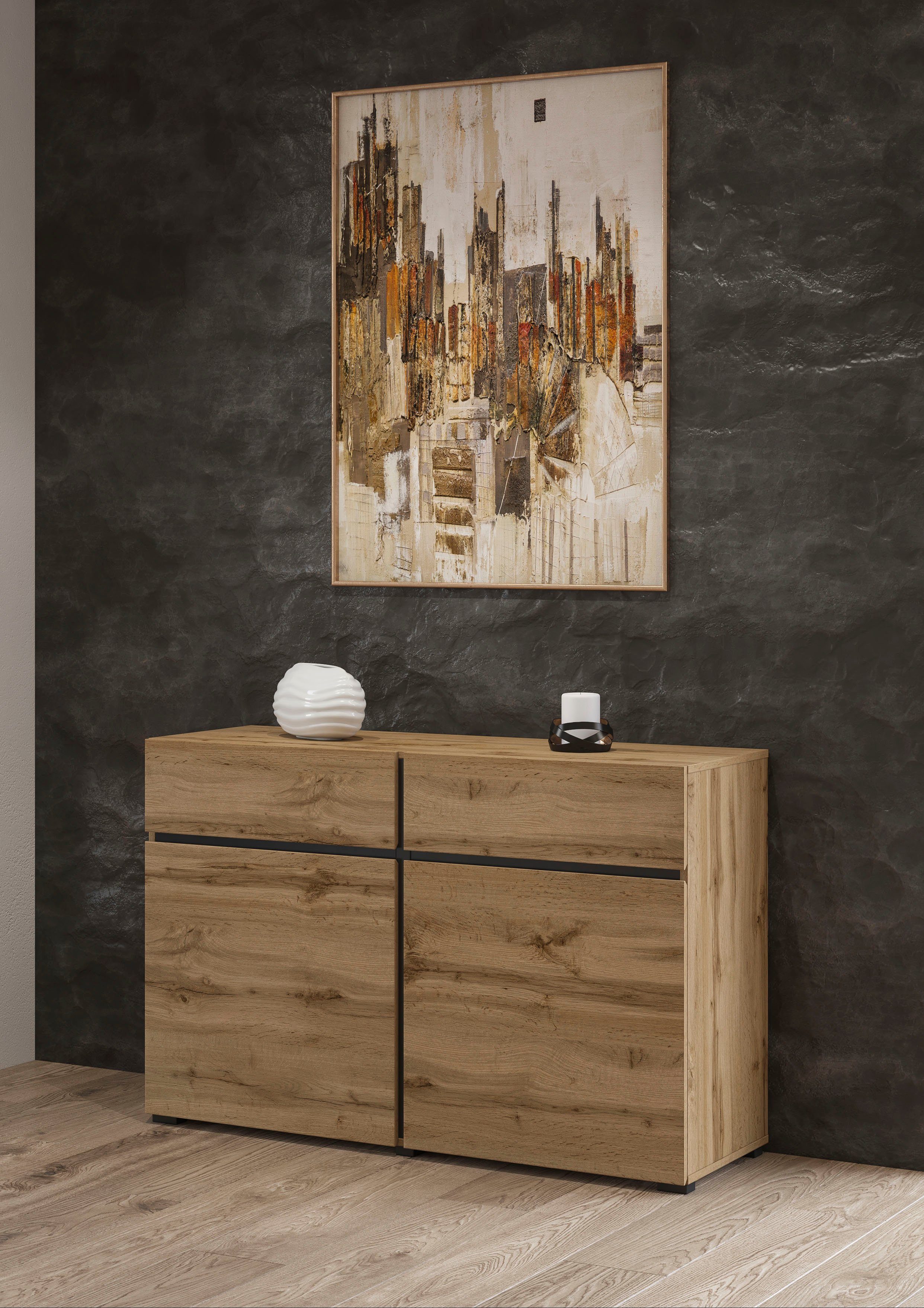 INOSIGN Dressoir Cross,breedte 119,5 cm, moderne greeploze kast,2 deuren/2 laden