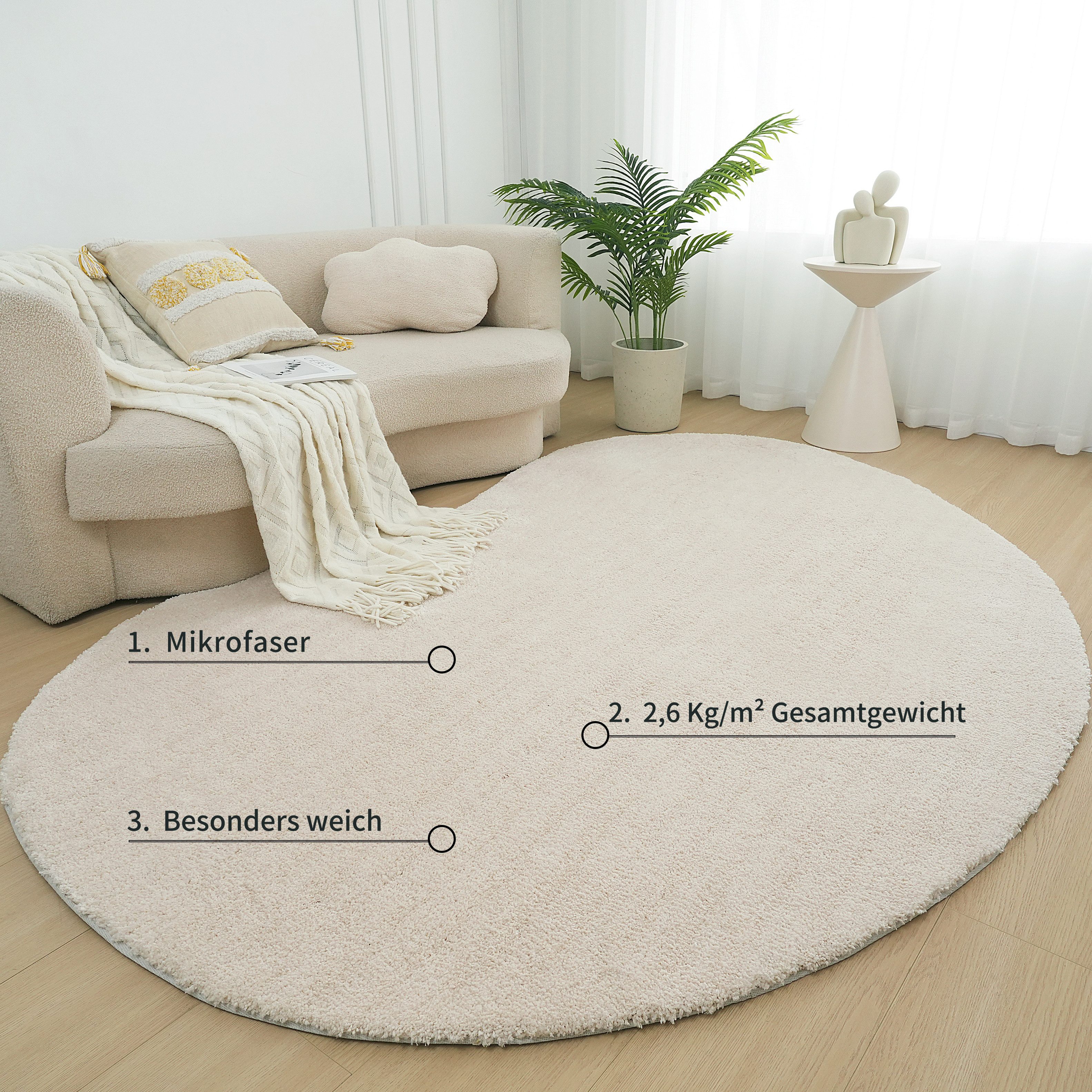 LeGer Home by Lena Gercke Hoogpolig vloerkleed Halrum, effen, bijzondere vorm, modern organische vorm, boonvorm, knuffelig, woonkamer, slaapkamer