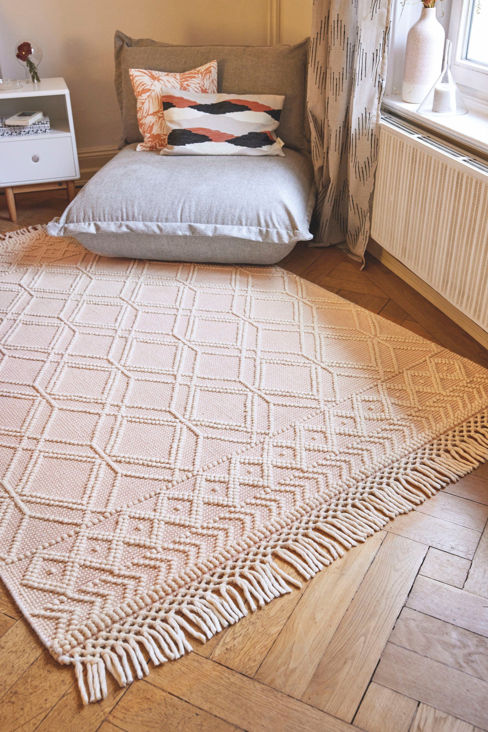 TOM TAILOR HOME Vloerkleed Coloured Macrame Handgeweven vloerkleed, zuivere wol, met de hand geweven, met franje, Scandi design
