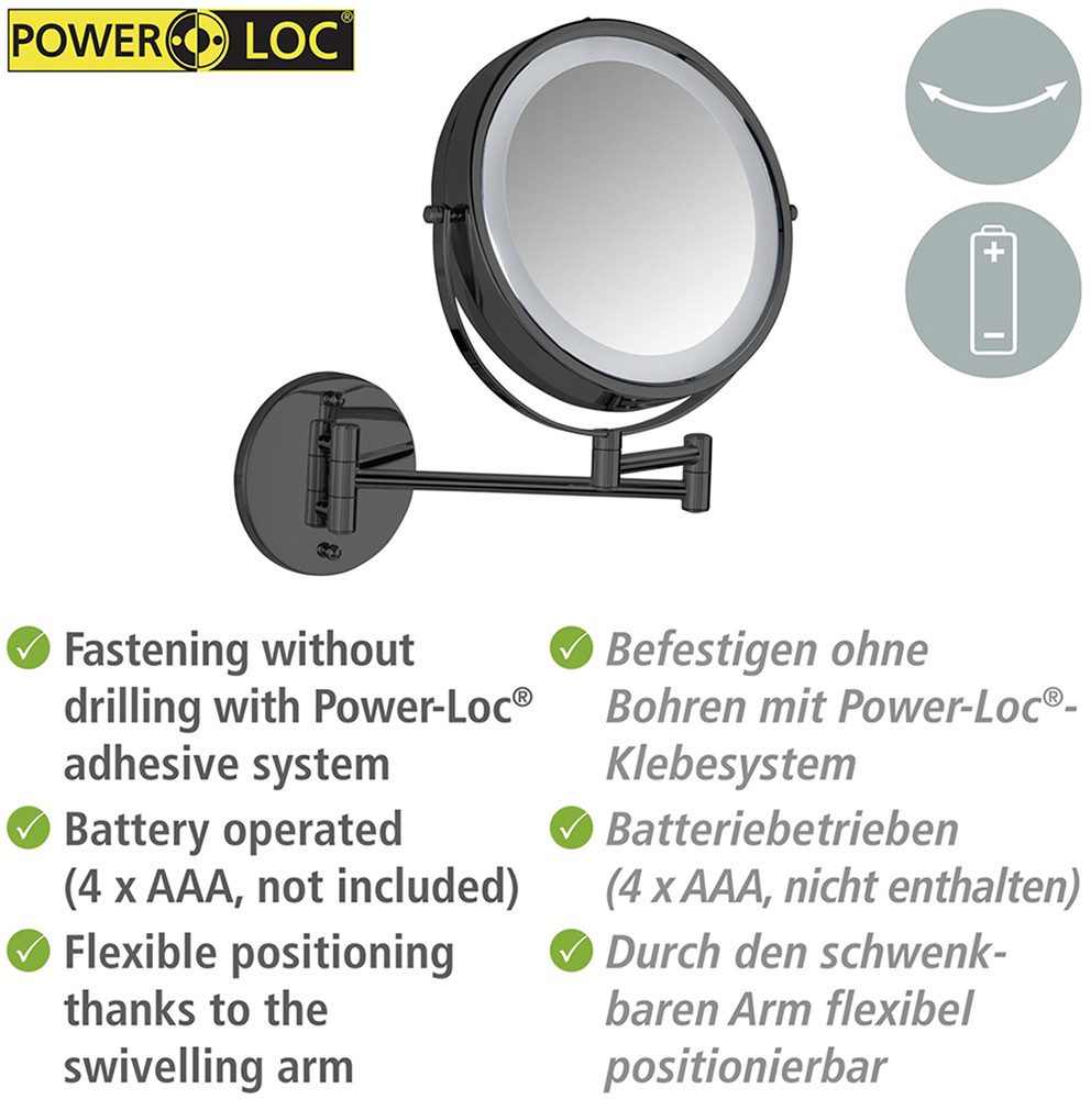 WENKO Wandspiegel Power-Loc® LED model Lumi Cosmetic mirror met verlichting, 5x vergroting, zonder boren