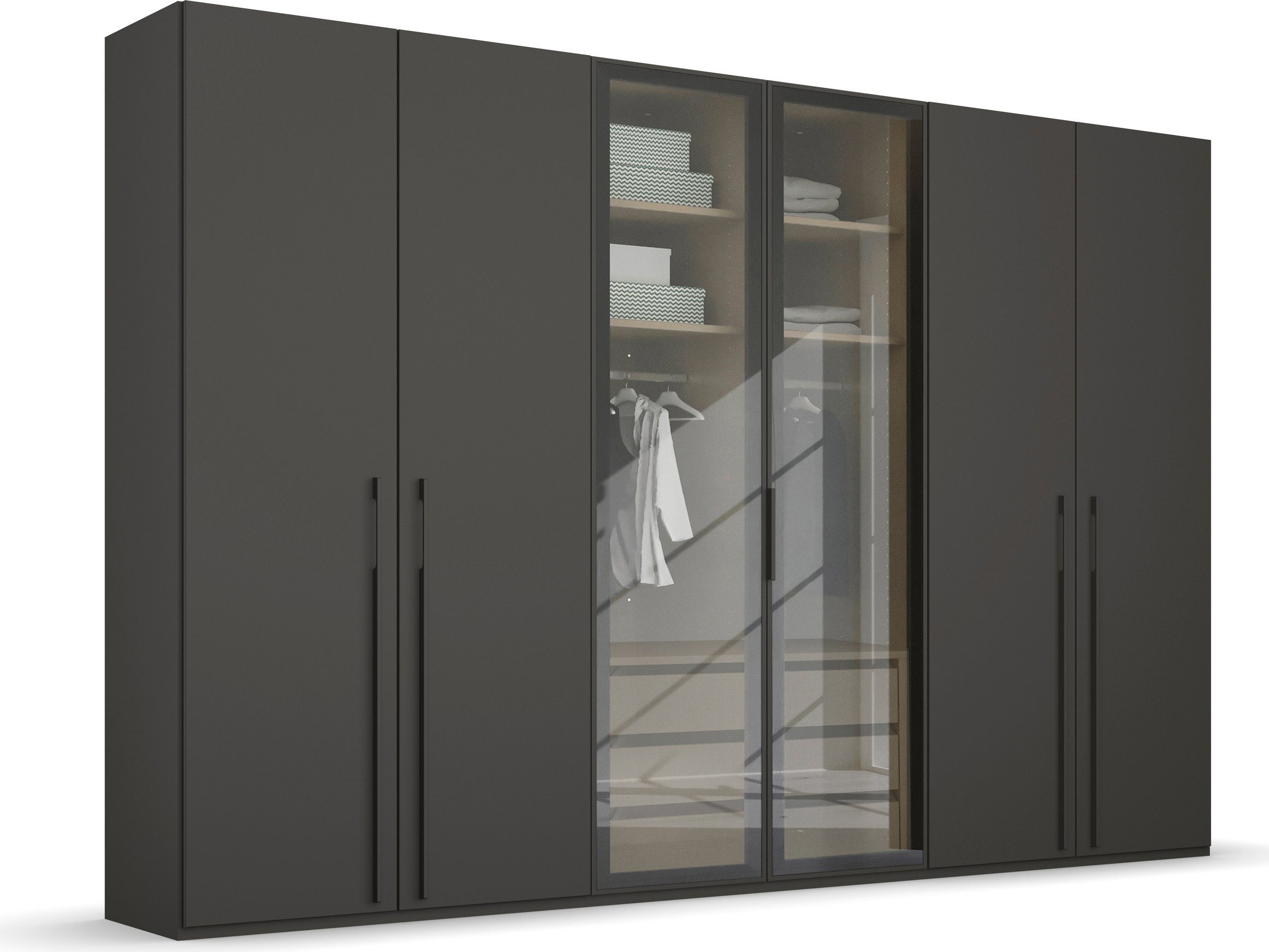 rauch Draaideurkast Kledingkast kast garderobe SKAT SHINE met hoogwaardige, transparant grijs glas inclusief uitgebreid toebehoren made in germany