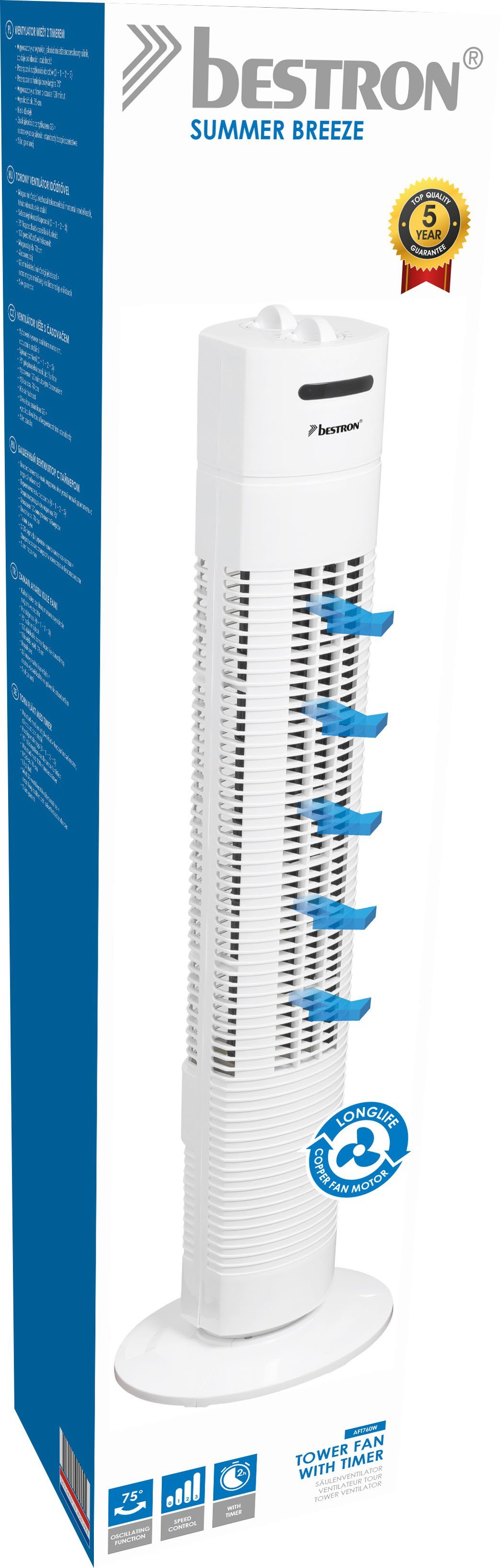 bestron Torenventilator Met draaifunctie Hoogte: 75 cm, 50 W, wit