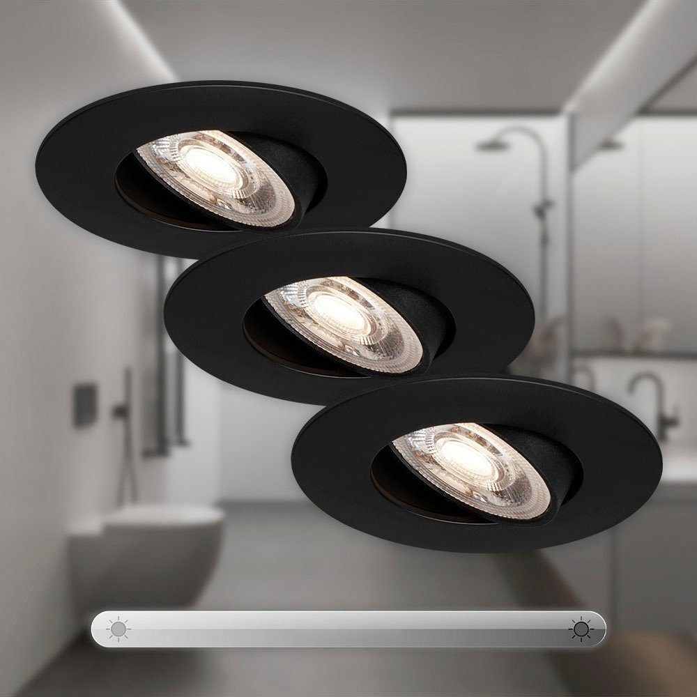 Briloner Leuchten Ledinbouwlamp 7048035 KULANA 3-pack, ultraflauw, draaibaar, traploos dimbaar, zwart