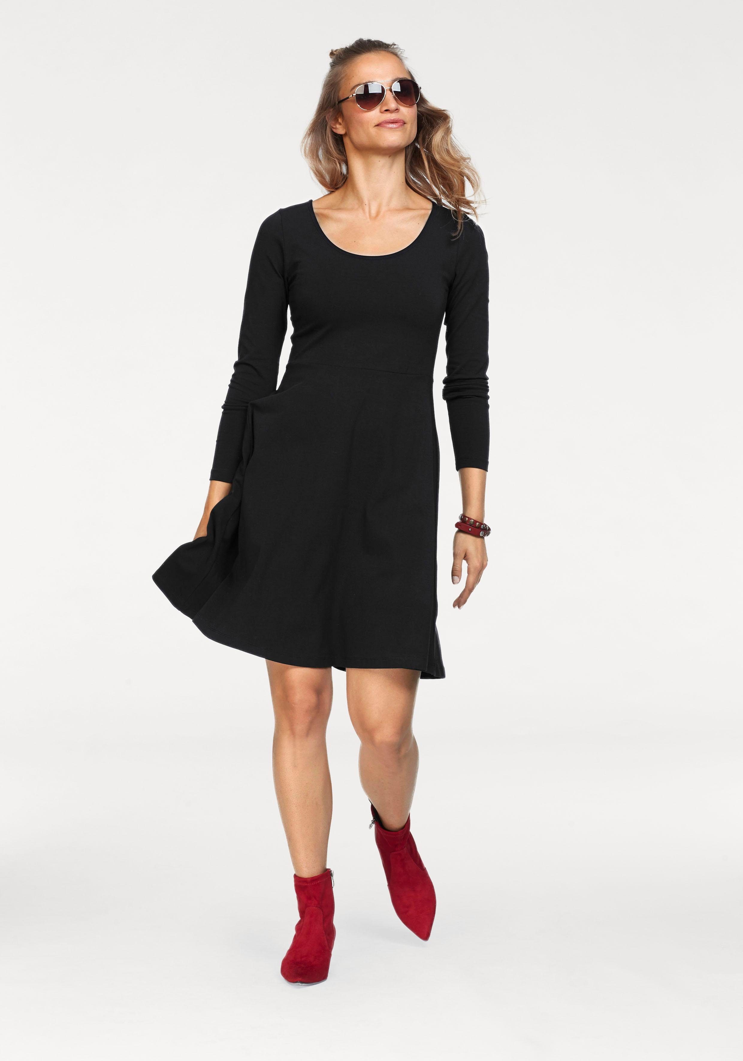 Aniston CASUAL Jerseyjurk met bloemenprint of in uni-zwart