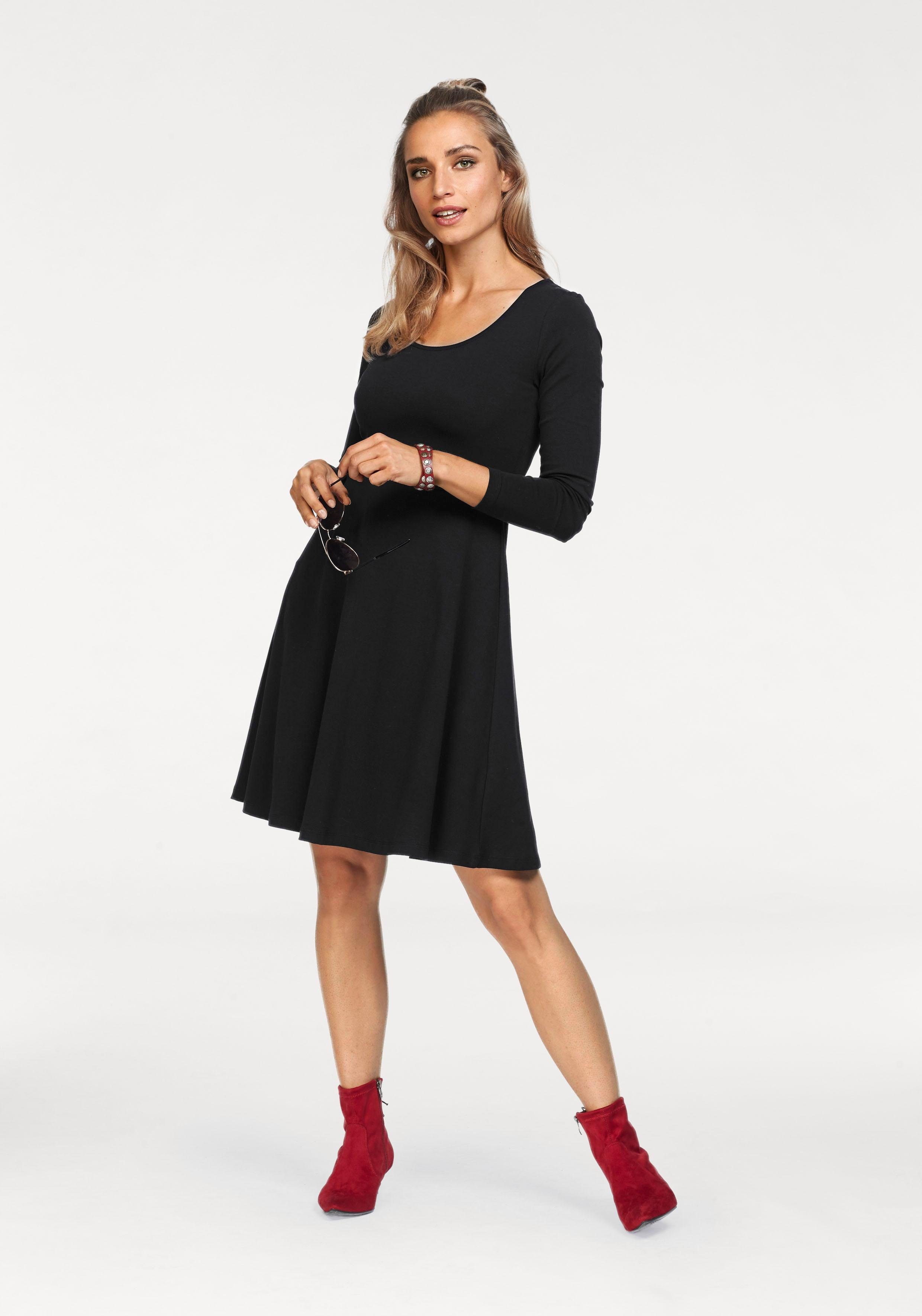 Aniston CASUAL Jerseyjurk met bloemenprint of in uni-zwart