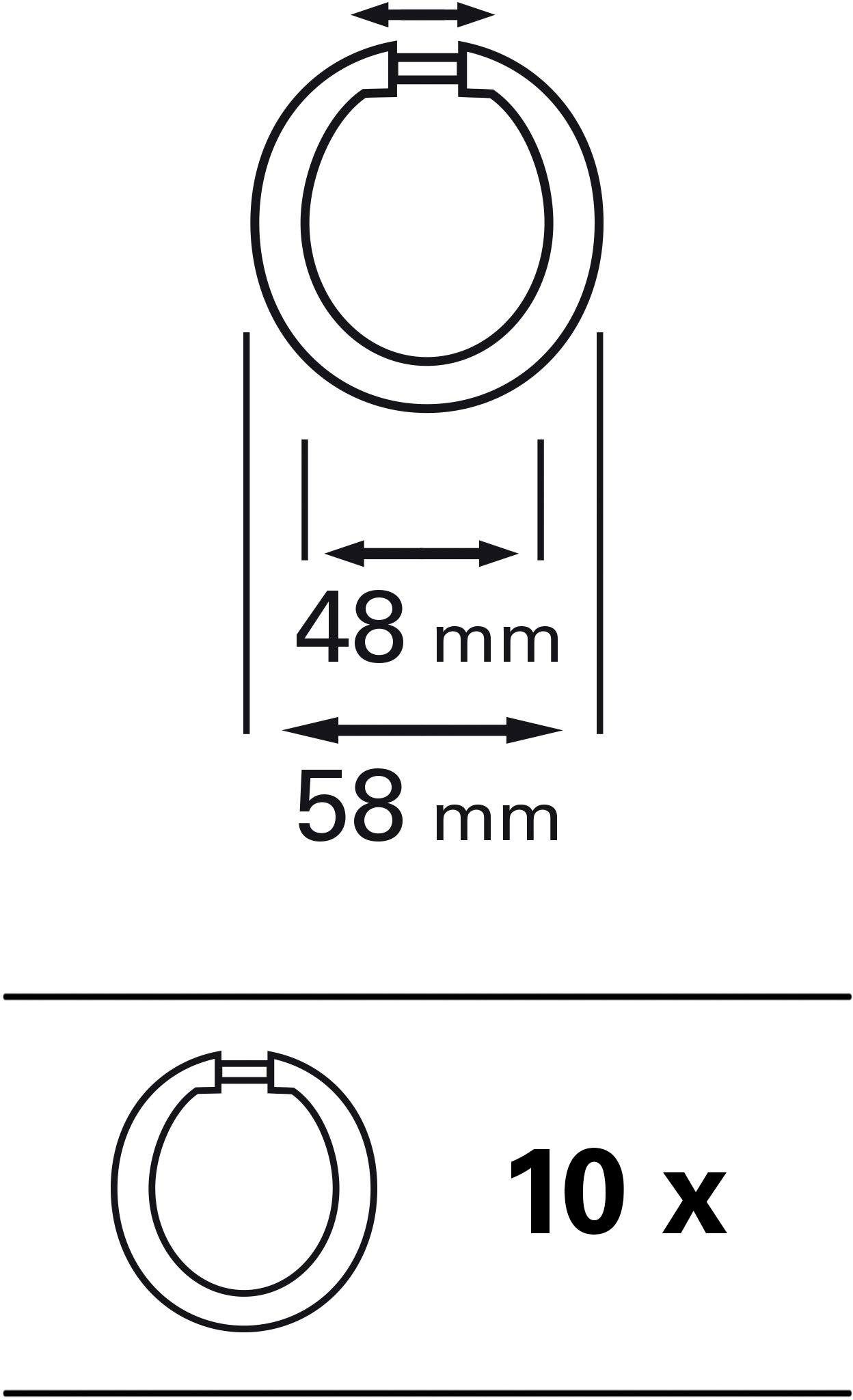 GARDINIA Gordijnring Open kunststof Serie spanroede ø 48 mm (10 stuks)