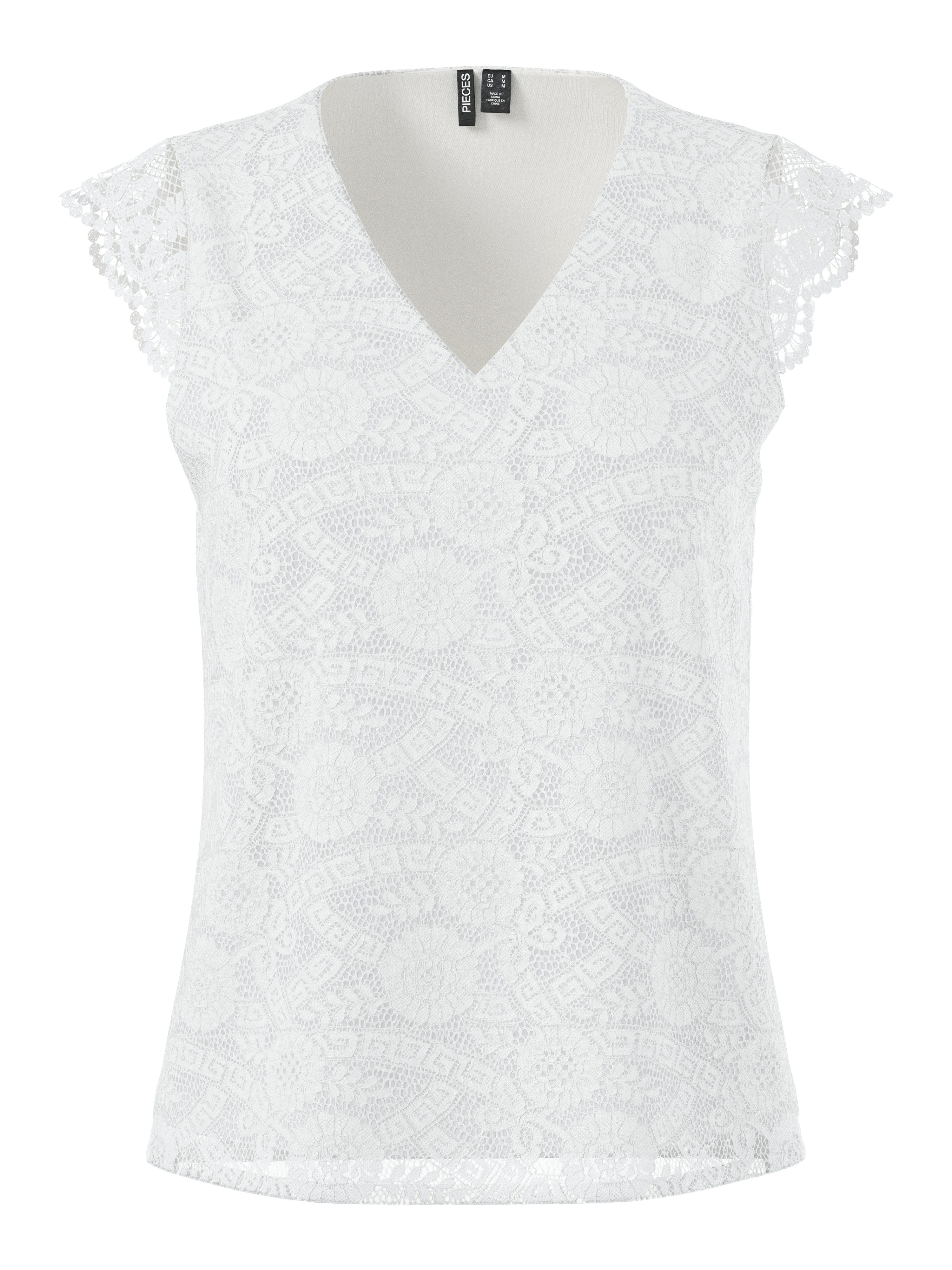 pieces Kanten top PCOLLINE SL LACE V-NECK TOP WVN NOOS