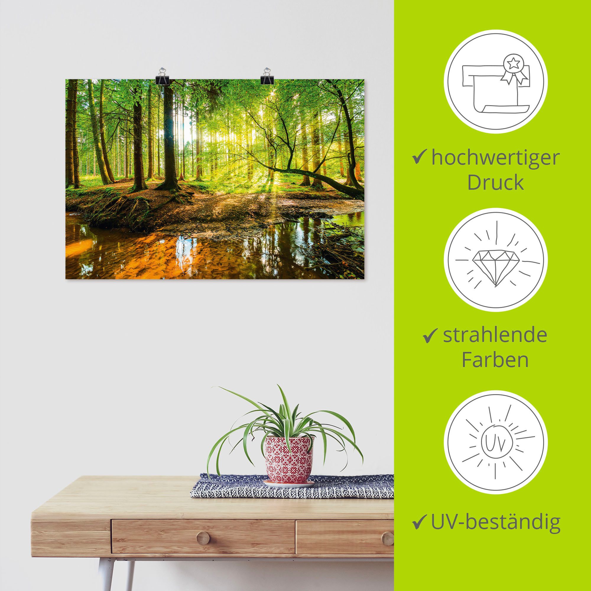 Artland Artprint Bos met beek als artprint van aluminium, artprint voor buiten, artprint op linnen, poster, muursticker