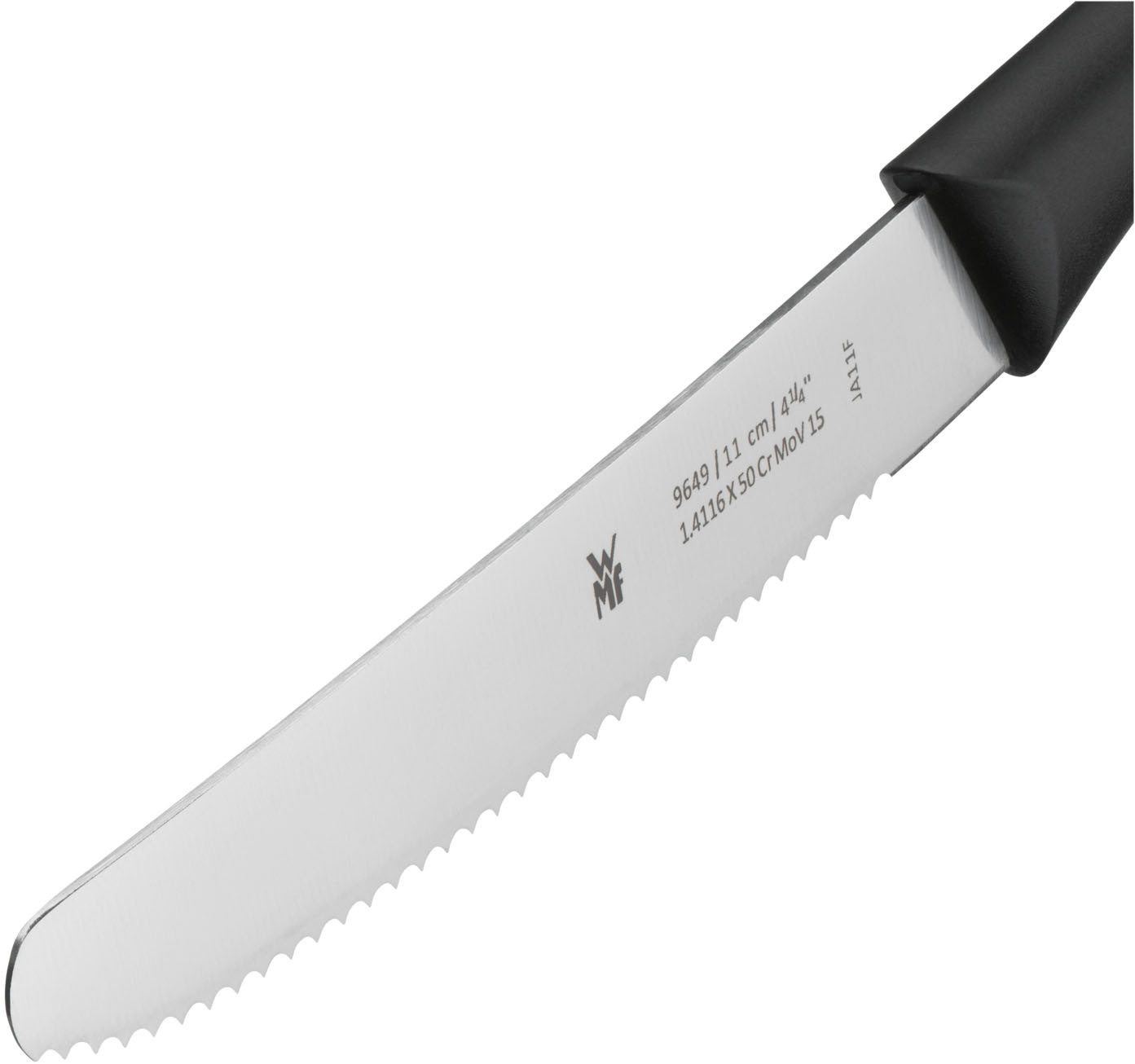 WMF Bestekset Vespermesser schwarz, Klinge mit Wellenschliff aus Spezialklingenstahl ideaal voor tussendoortje, speciaal messenstaal, set van 6 (set, 6-delig)