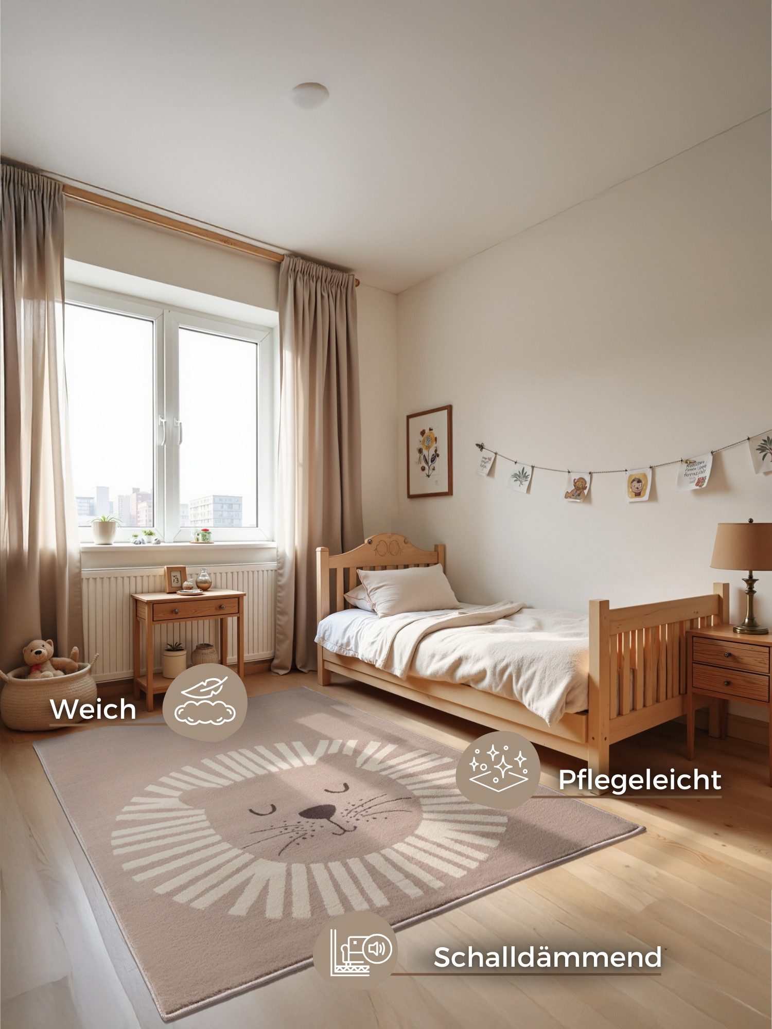 HANSE Home Kindervloerkleed Happy Lion Speeltapijt, stevig, kinderkamer, kortpolig, speelondergrond