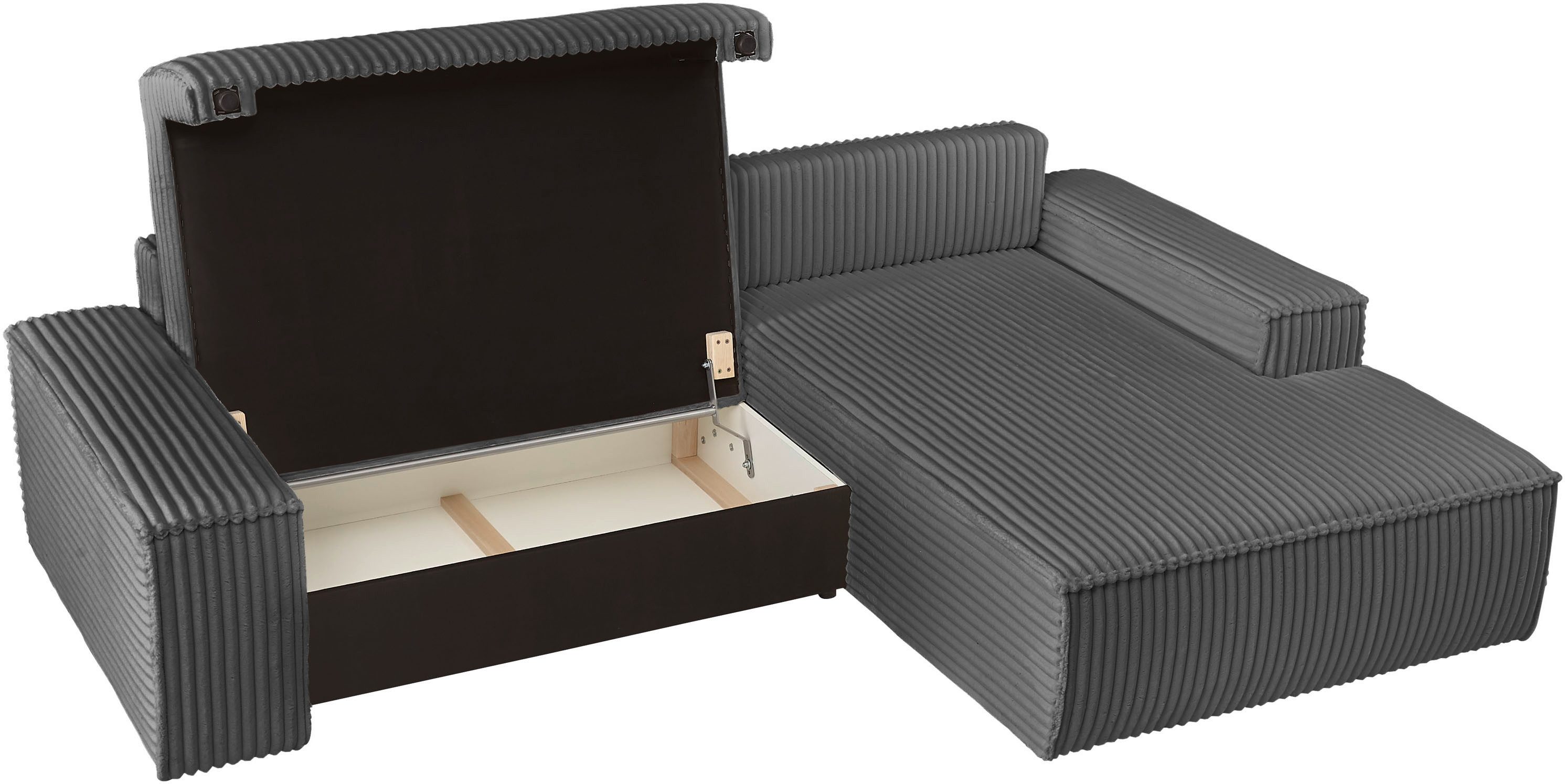 andas Hoekbank Finnley slaapbank 267 cm in Bouclé, fijne structuur en cord, L-vorm