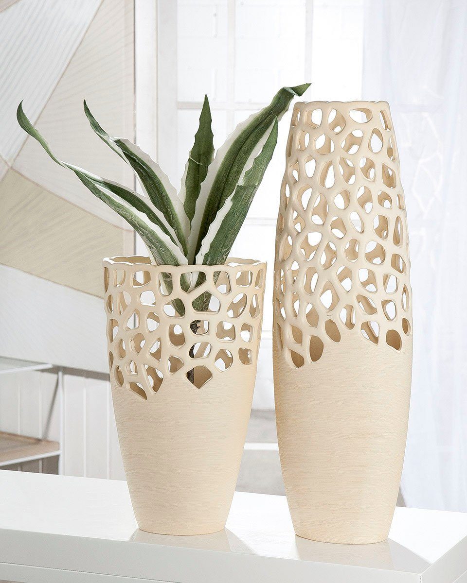 GILDE Tafelvaas Bologna, decoratieve vaas met uitsparingen Vaas van keramiek, met gekrabde oppervlakte structuur, hoogte ca. 38 cm (1 stuk)
