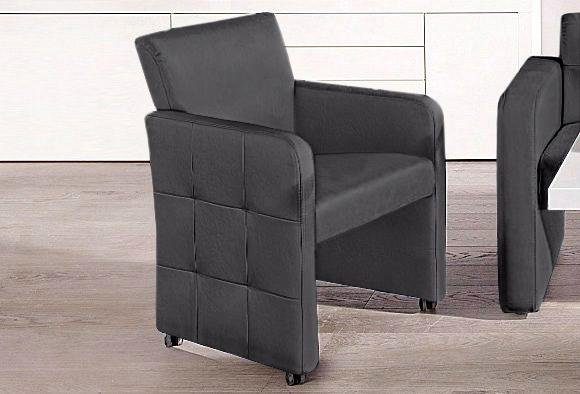 exxpo - sofa fashion Eetkamerstoel Barista, lounge stoel op wielen met hoge bodemvrijheid smalle armleuningen, totale breedte ca. 61 cm, comfortabele