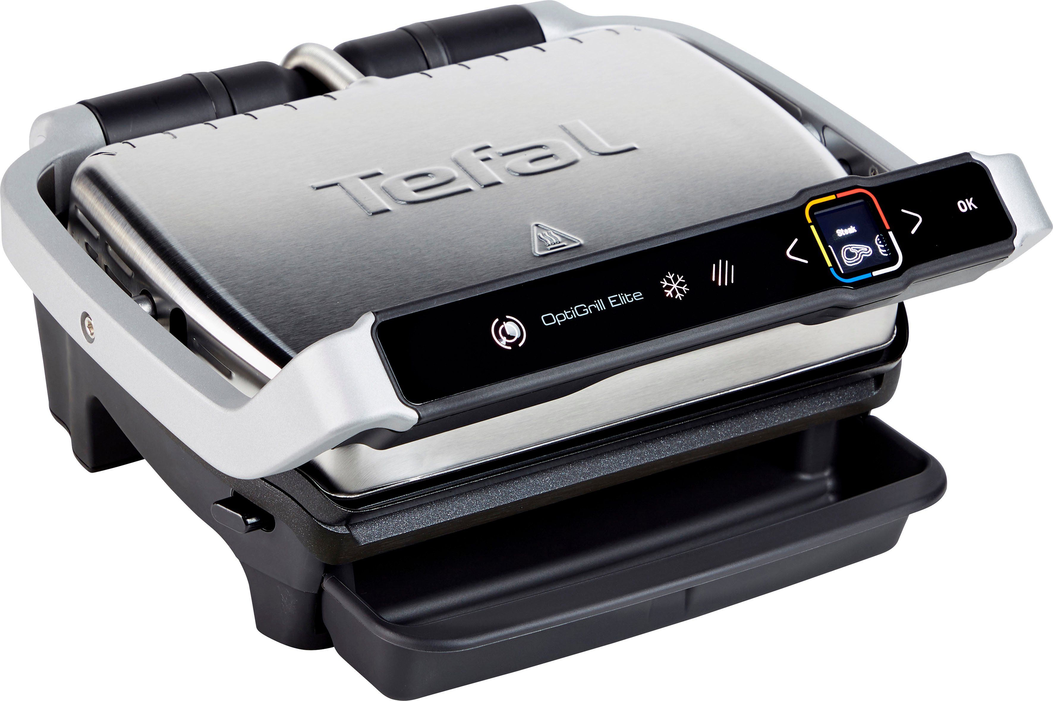 Tefal Contactgrill GC750D OptiGrill Elite 12 programma’s, intuïtieve sensor, grillboost-functie, receptenboek app