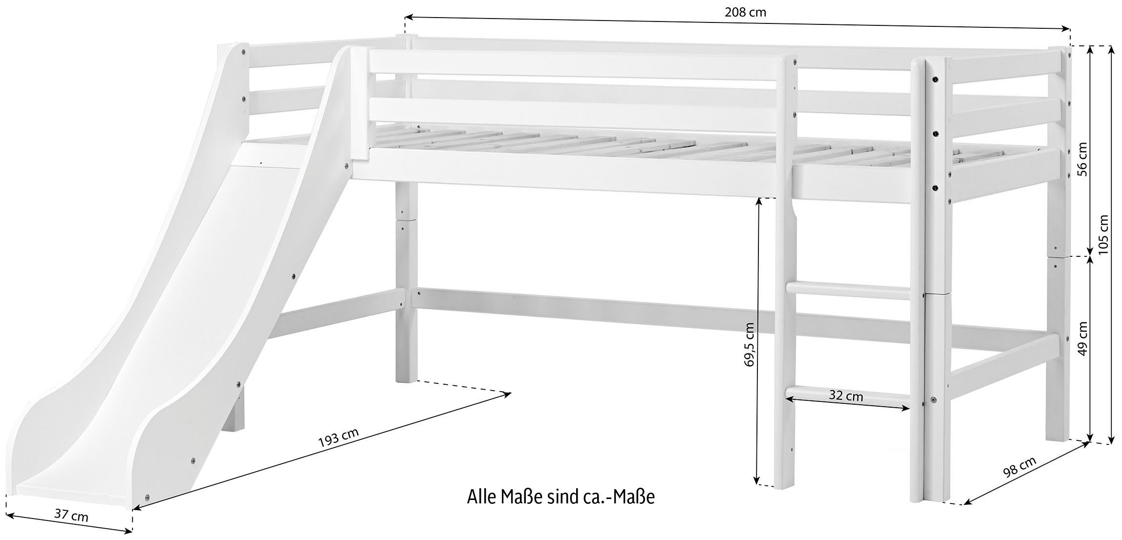 Hoppekids Hoogslaper "Winter Wonderland" 90x200 met glijbaan, gordijn & matras (set, 4 stuks)
