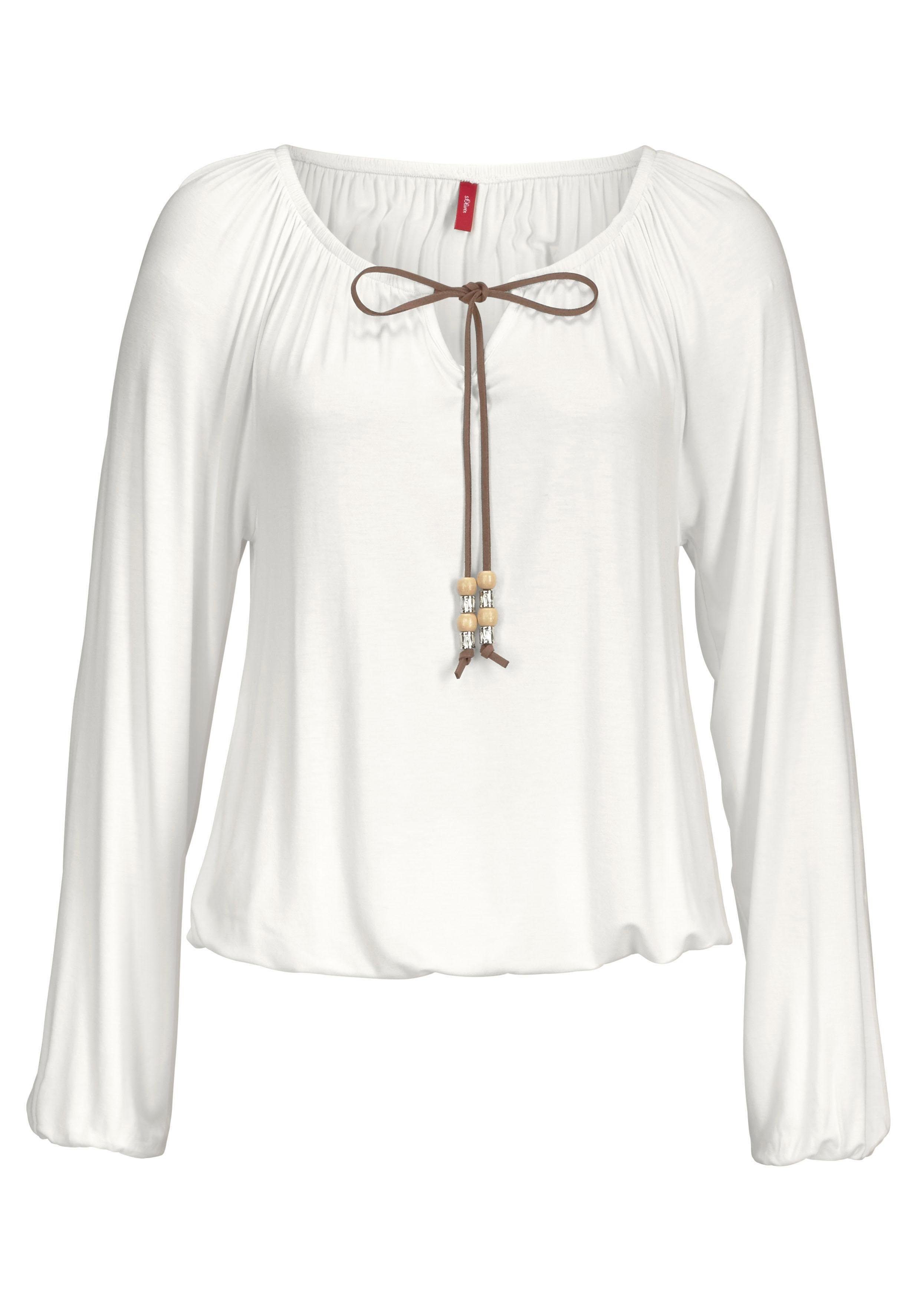 s.Oliver RED LABEL Beachwear Strandshirt met striklint bij de halslijn, losse pasvorm, boho-stijl