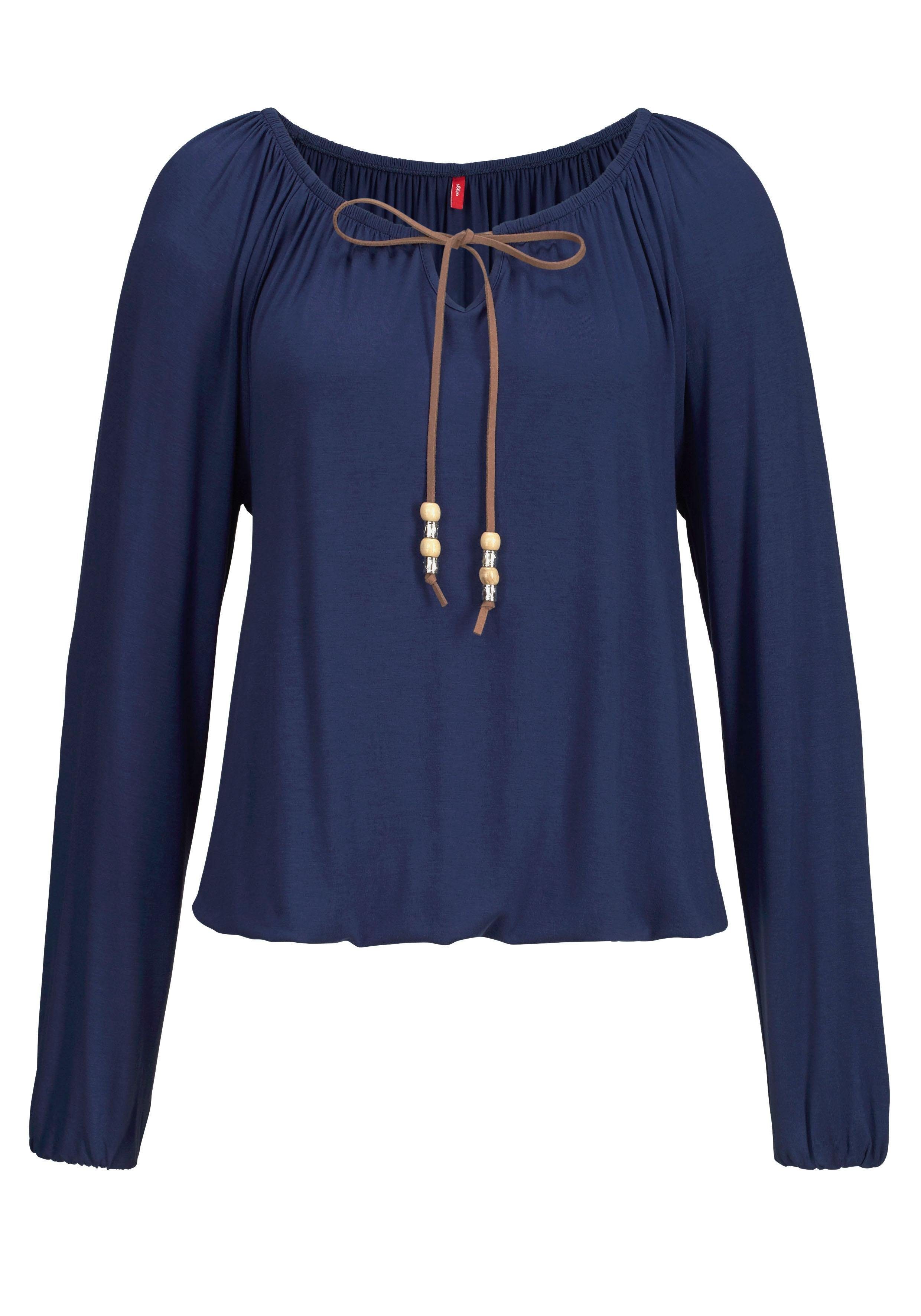 s.Oliver RED LABEL Beachwear Strandshirt met striklint bij de halslijn, losse pasvorm, boho-stijl