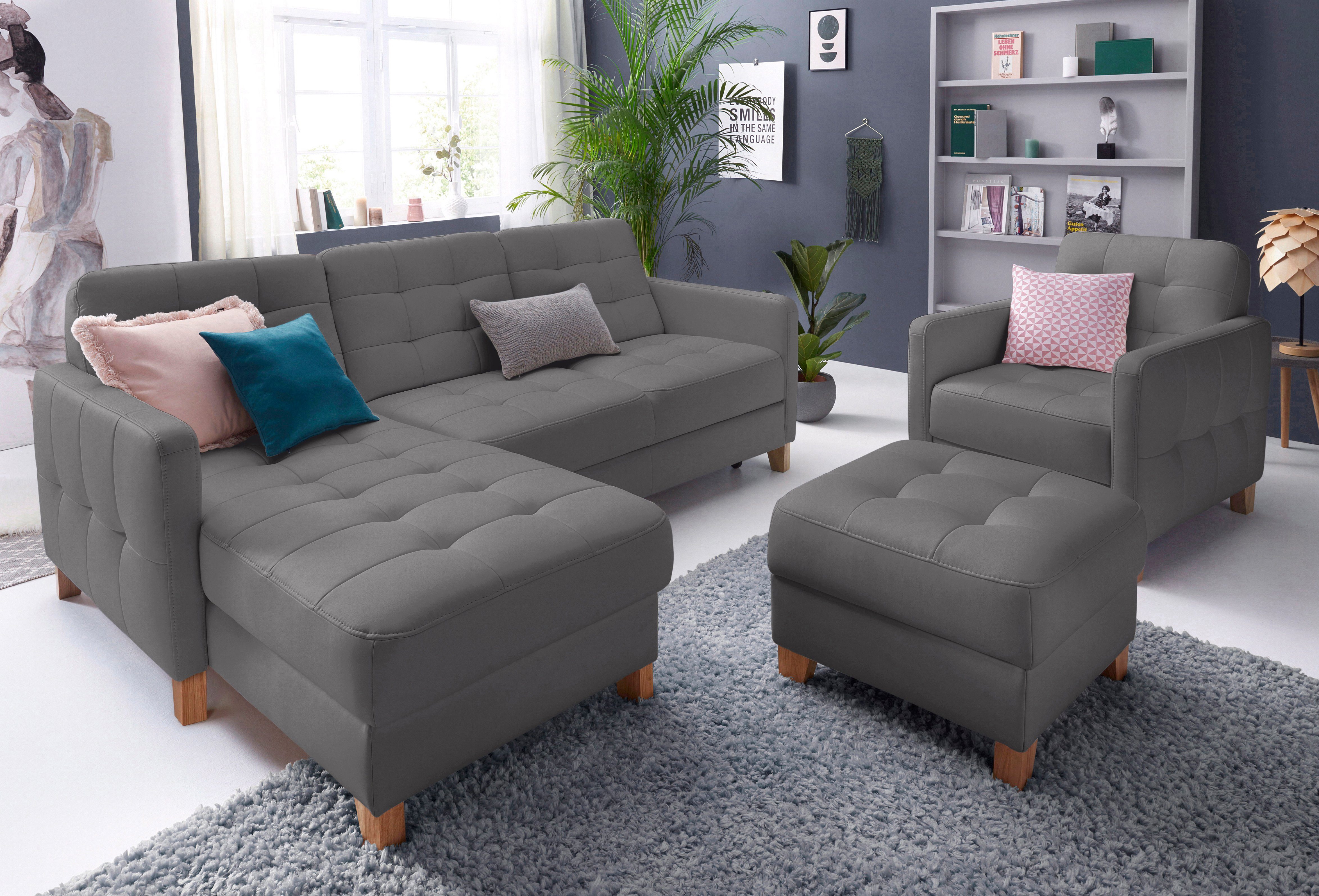 exxpo - sofa fashion Hoekbank Elio, compact en comfortabel, handig en tijdloos design, L-vorm grijs, hoekbanken, Récamier links, Met slaapfunctie